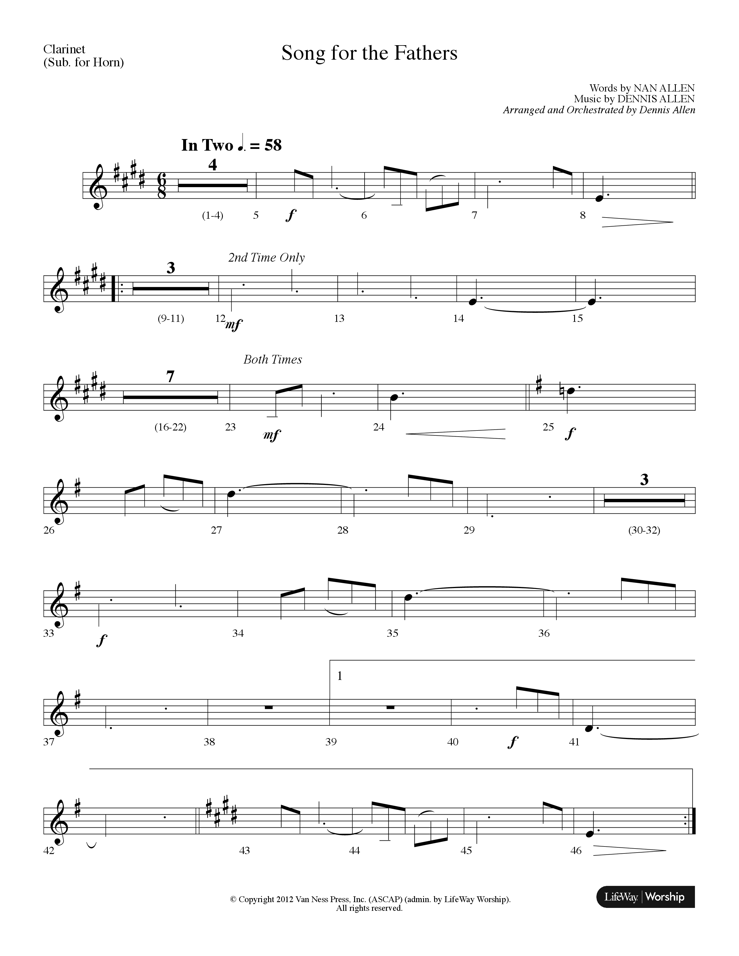 Song For The Fathers (Choral Anthem SATB) Clarinet (Lifeway Choral / Arr. Dennis Allen)