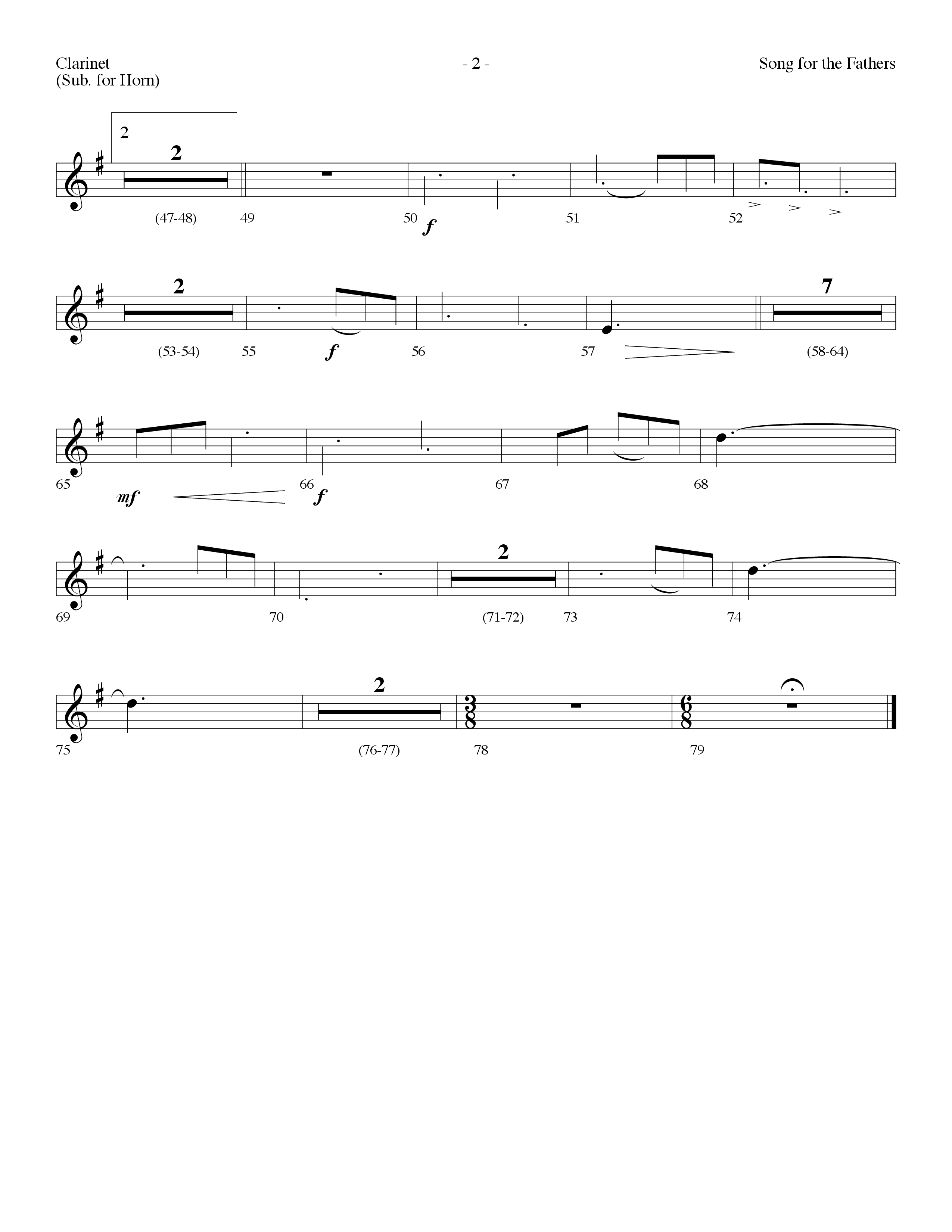 Song For The Fathers (Choral Anthem SATB) Clarinet (Lifeway Choral / Arr. Dennis Allen)
