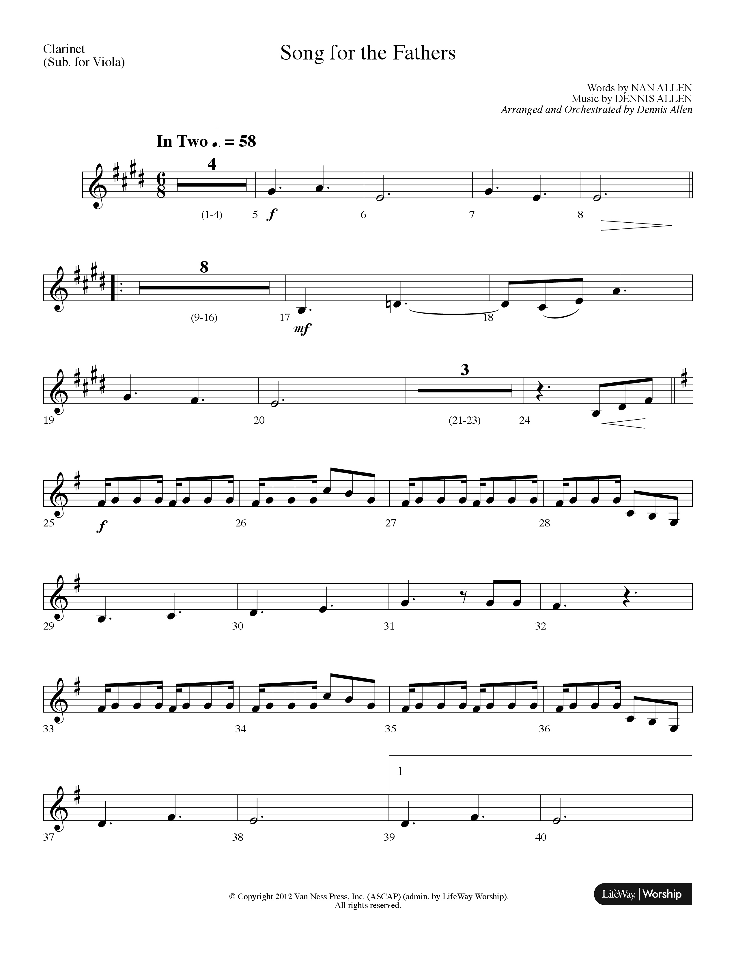 Song For The Fathers (Choral Anthem SATB) Clarinet (Lifeway Choral / Arr. Dennis Allen)