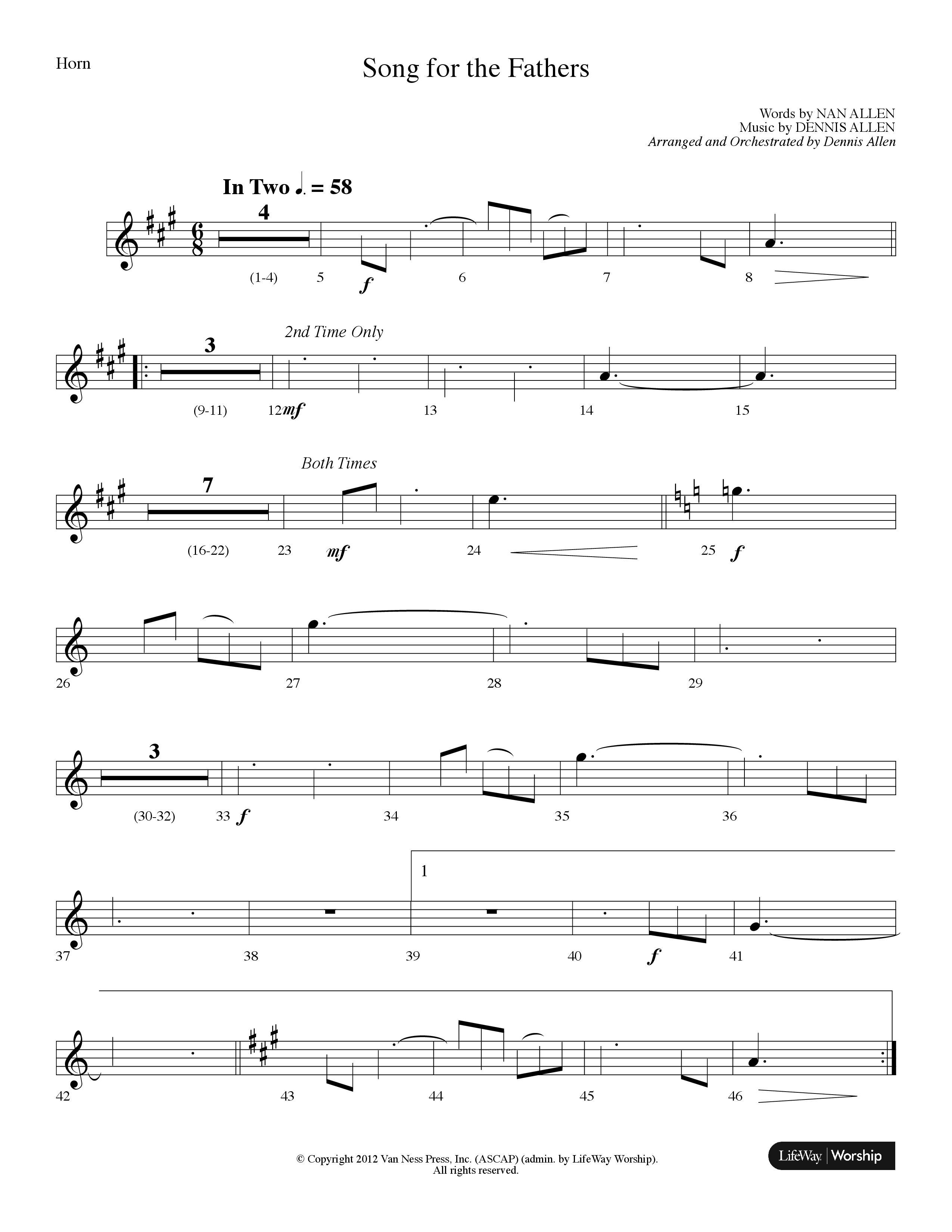 Song For The Fathers (Choral Anthem SATB) French Horn (Lifeway Choral / Arr. Dennis Allen)