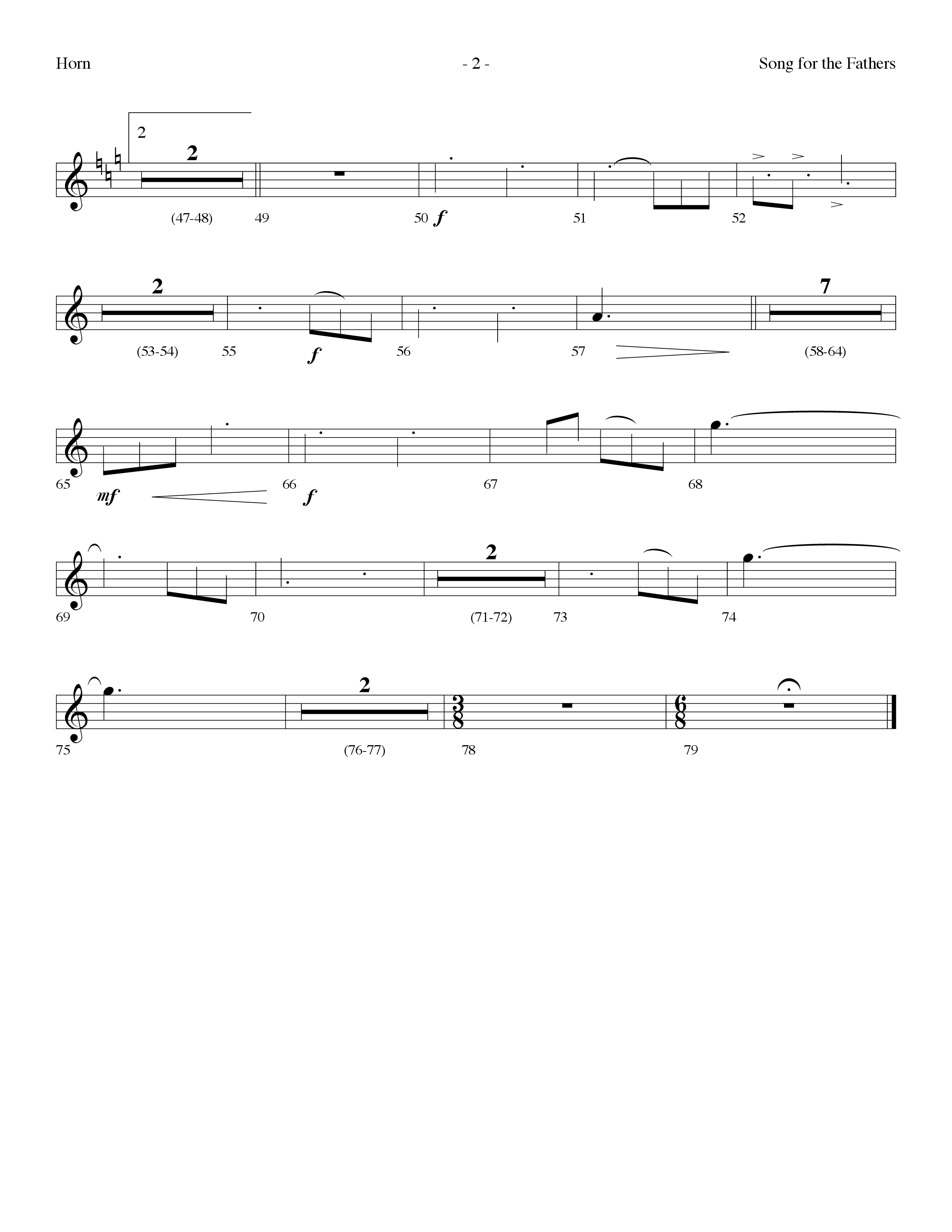 Song For The Fathers (Choral Anthem SATB) French Horn (Lifeway Choral / Arr. Dennis Allen)
