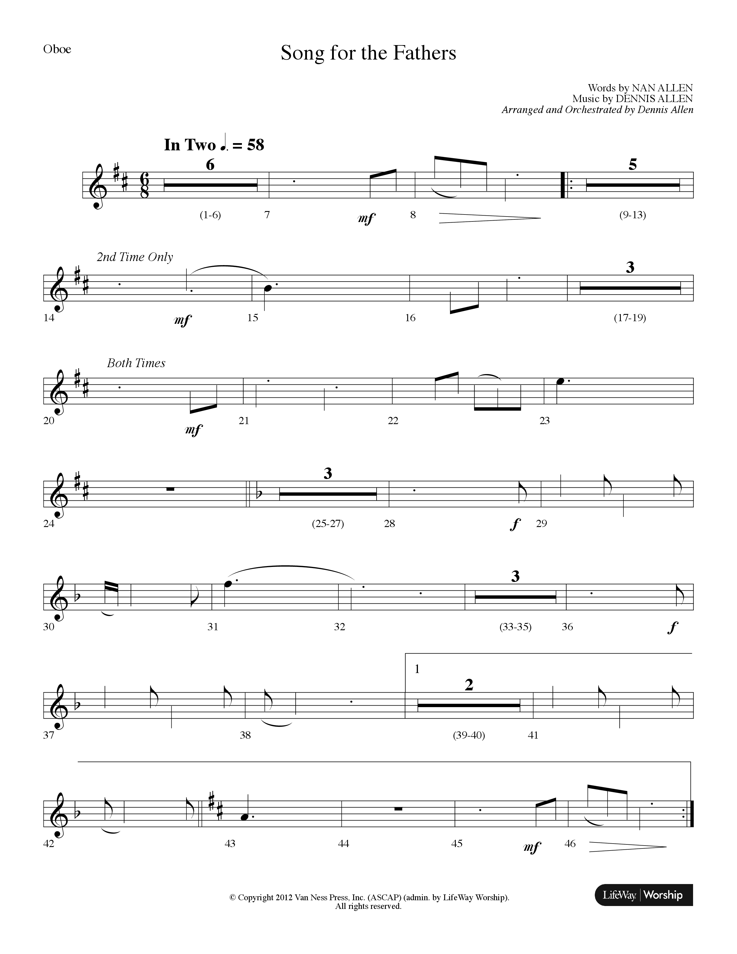 Song For The Fathers (Choral Anthem SATB) Oboe (Lifeway Choral / Arr. Dennis Allen)