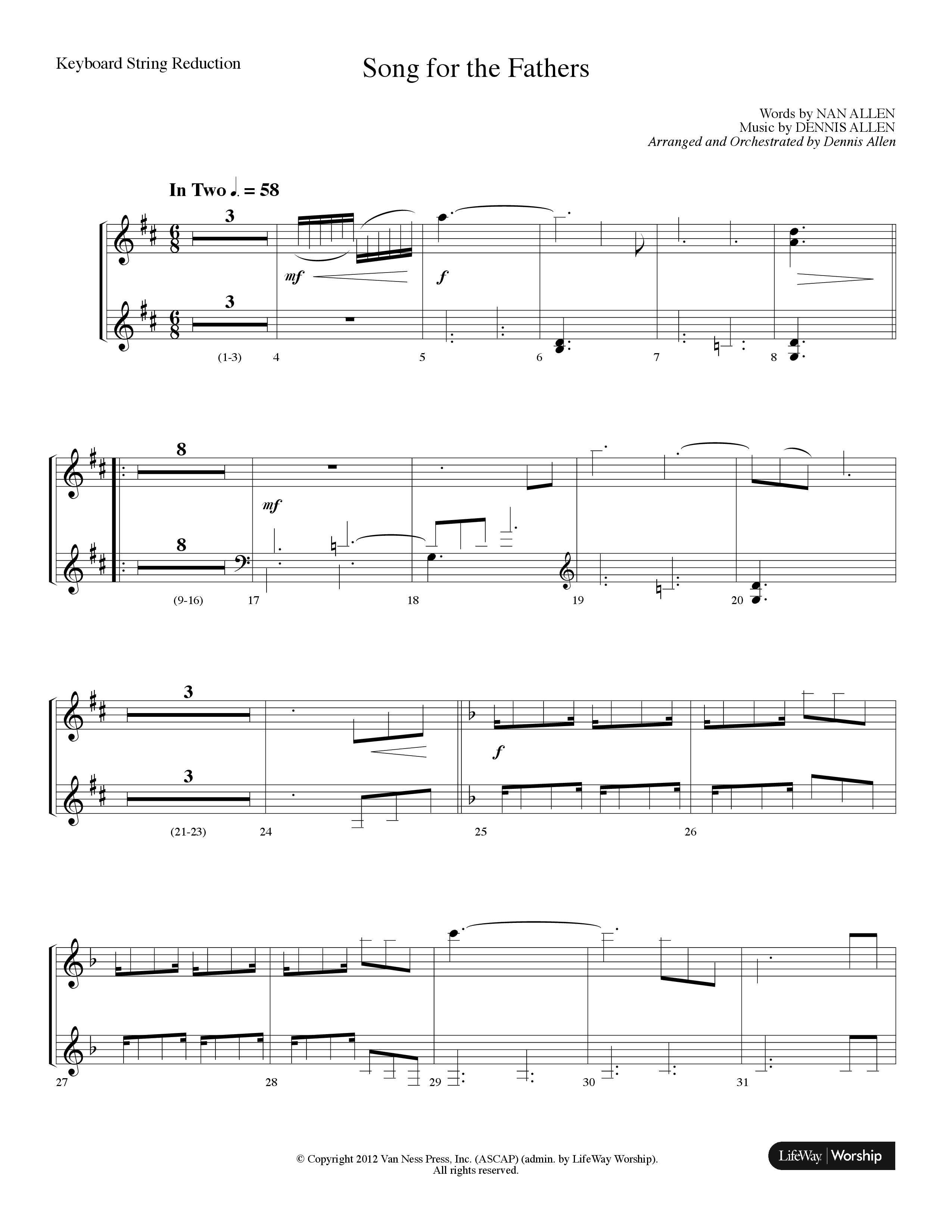 Song For The Fathers (Choral Anthem SATB) String Reduction (Lifeway Choral / Arr. Dennis Allen)
