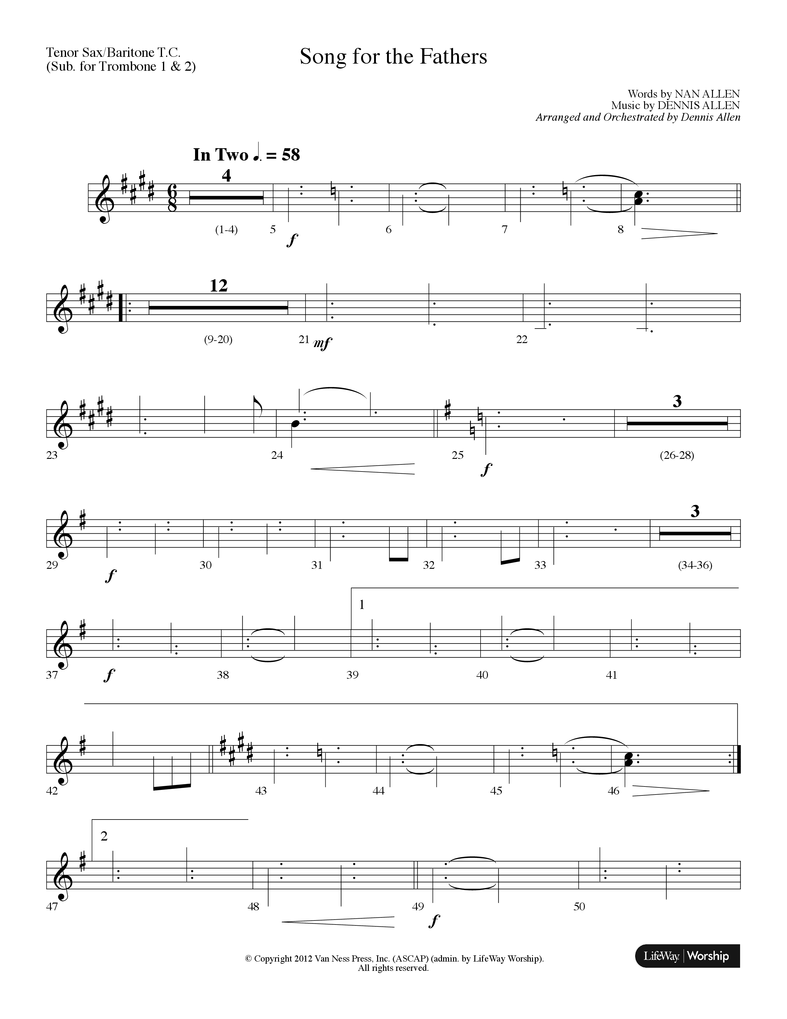 Song For The Fathers (Choral Anthem SATB) Tenor Sax/Baritone T.C. (Lifeway Choral / Arr. Dennis Allen)