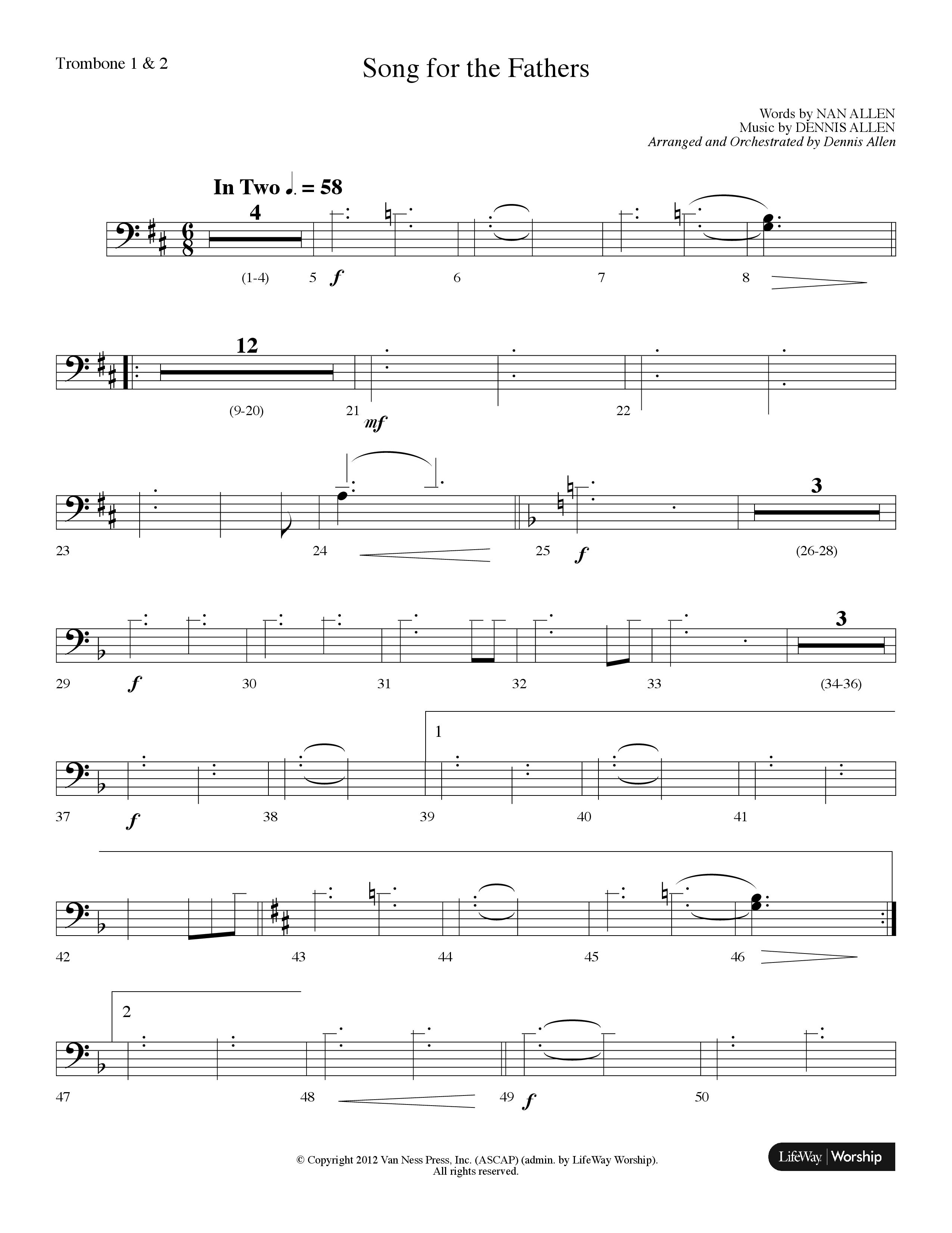 Song For The Fathers (Choral Anthem SATB) Trombone 1/2 (Lifeway Choral / Arr. Dennis Allen)