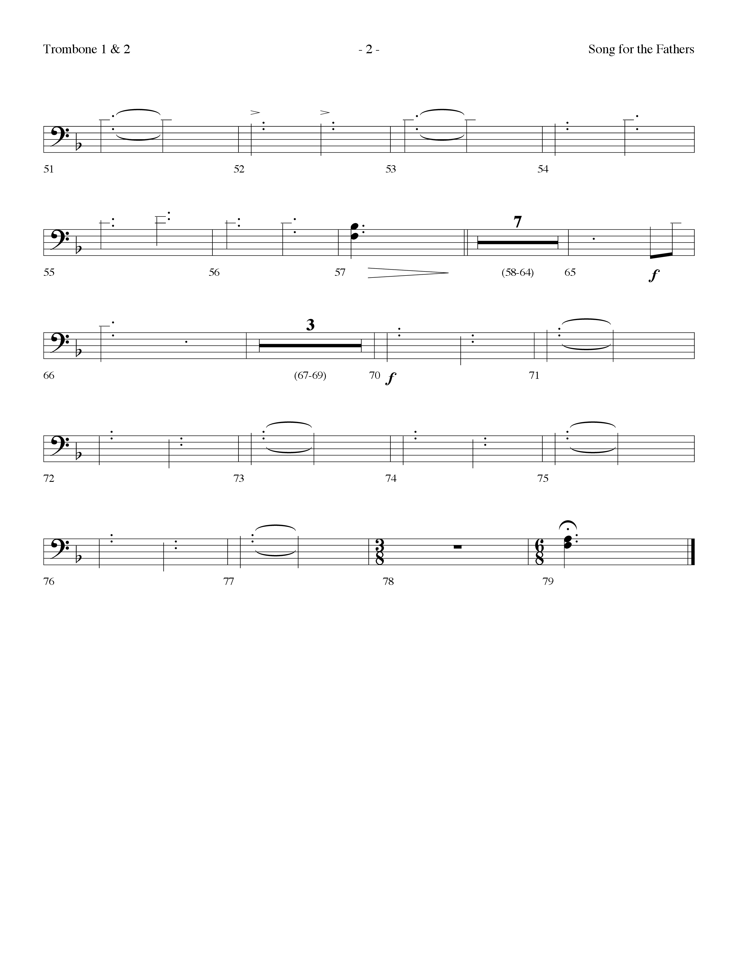 Song For The Fathers (Choral Anthem SATB) Trombone 1/2 (Lifeway Choral / Arr. Dennis Allen)