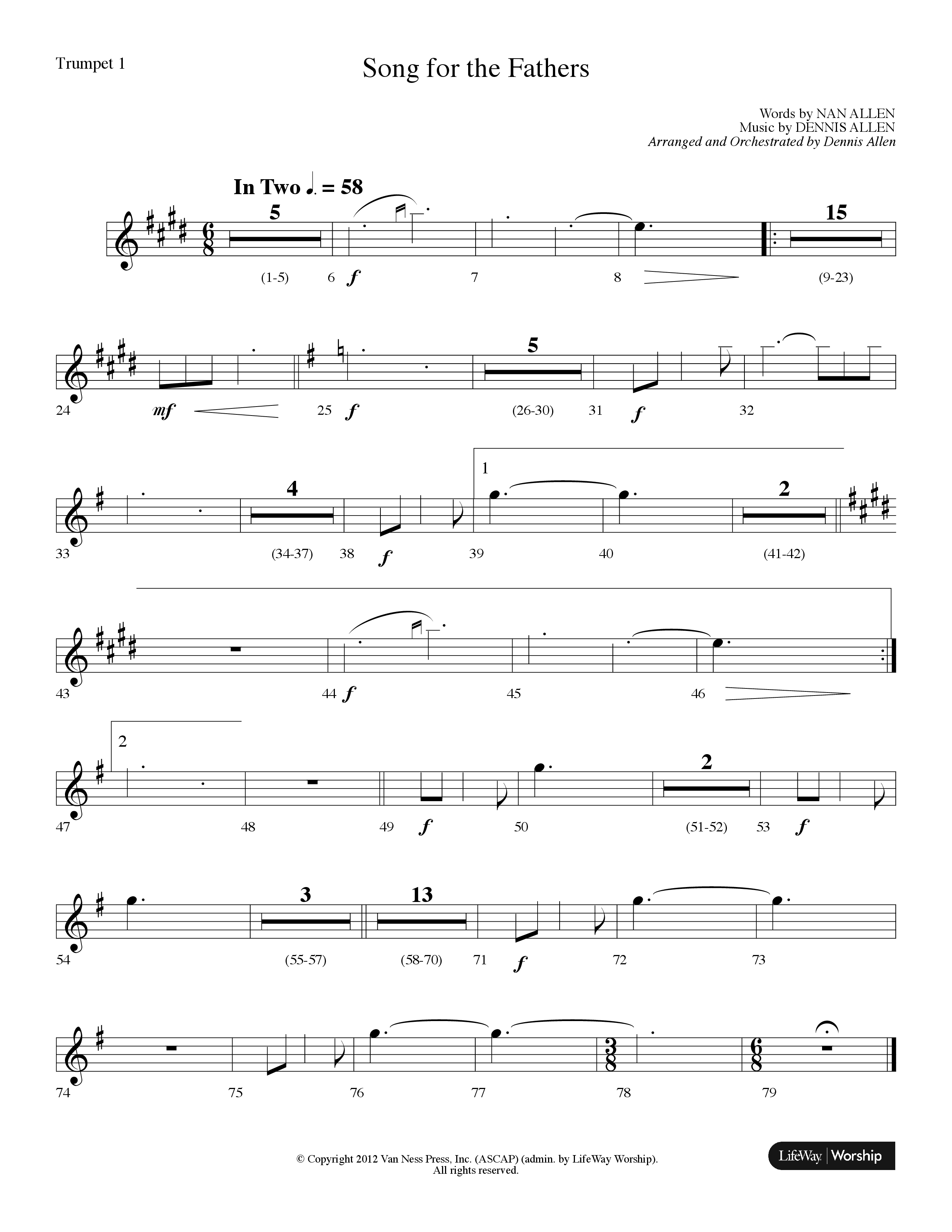 Song For The Fathers (Choral Anthem SATB) Trumpet 1 (Lifeway Choral / Arr. Dennis Allen)