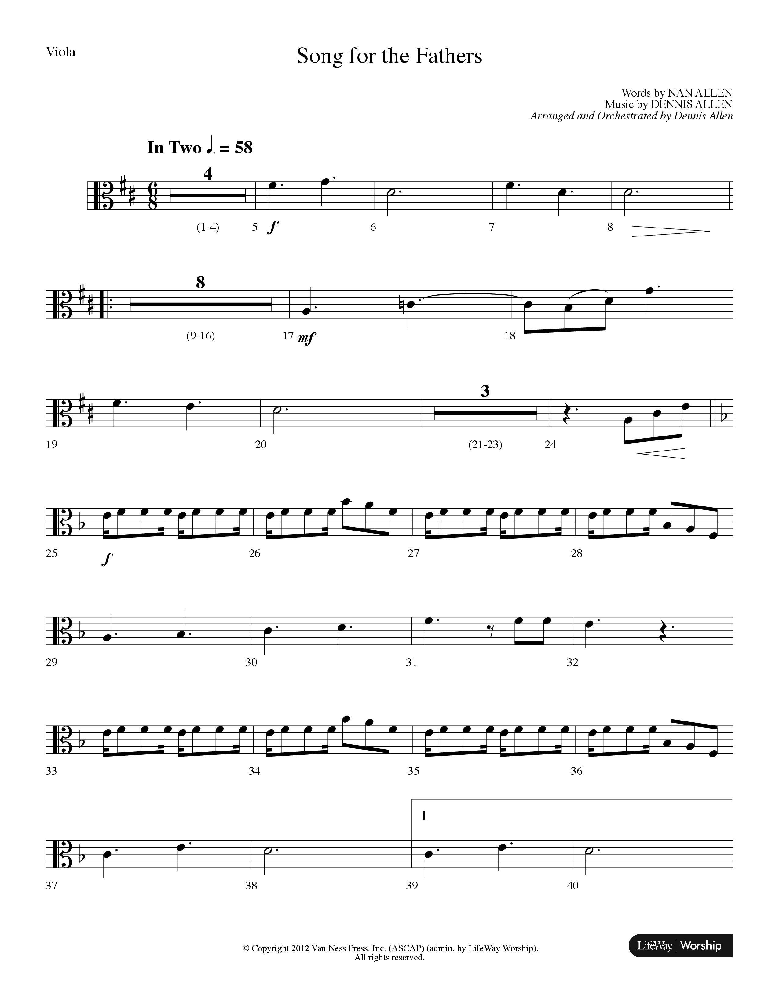 Song For The Fathers (Choral Anthem SATB) Viola (Lifeway Choral / Arr. Dennis Allen)