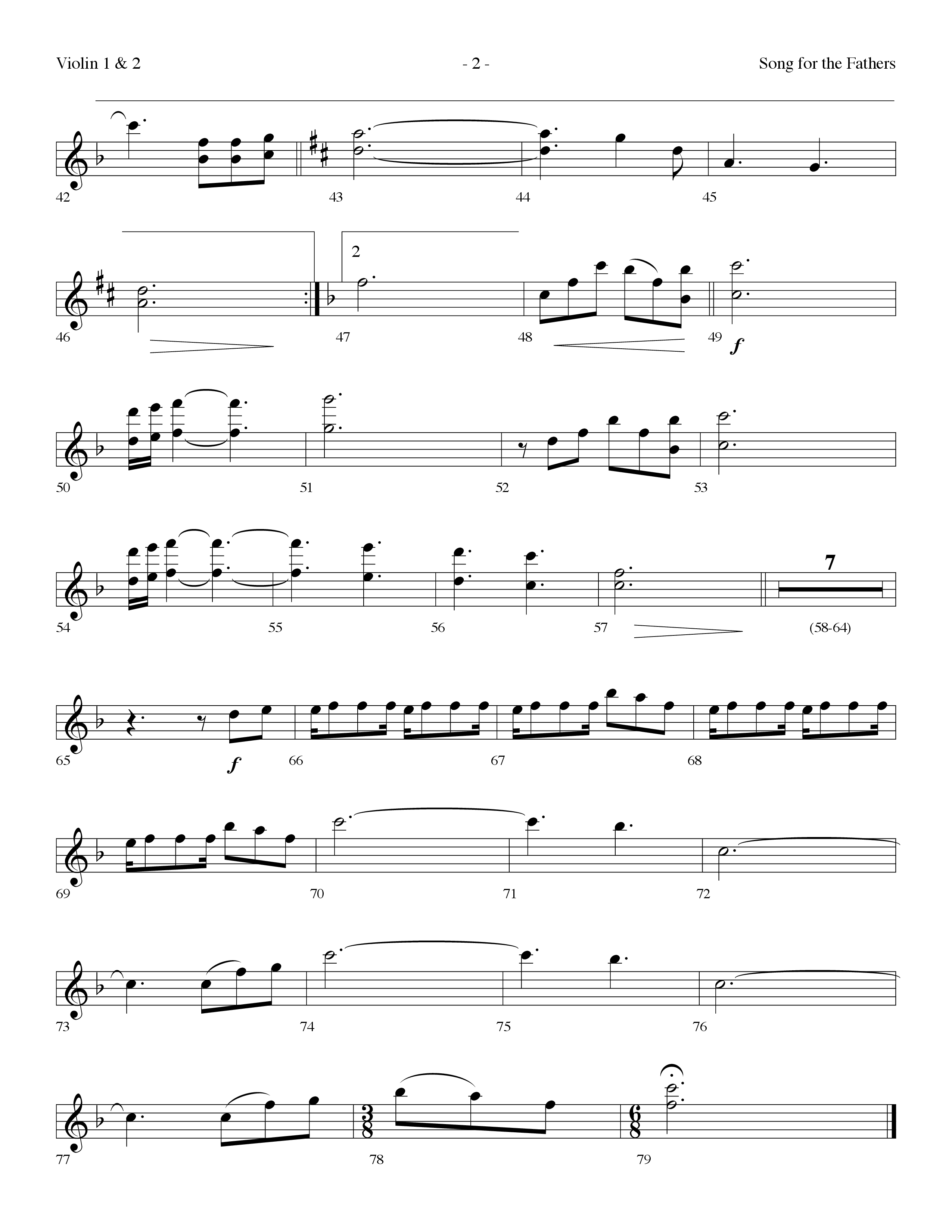 Song For The Fathers (Choral Anthem SATB) Violin 1/2 (Lifeway Choral / Arr. Dennis Allen)