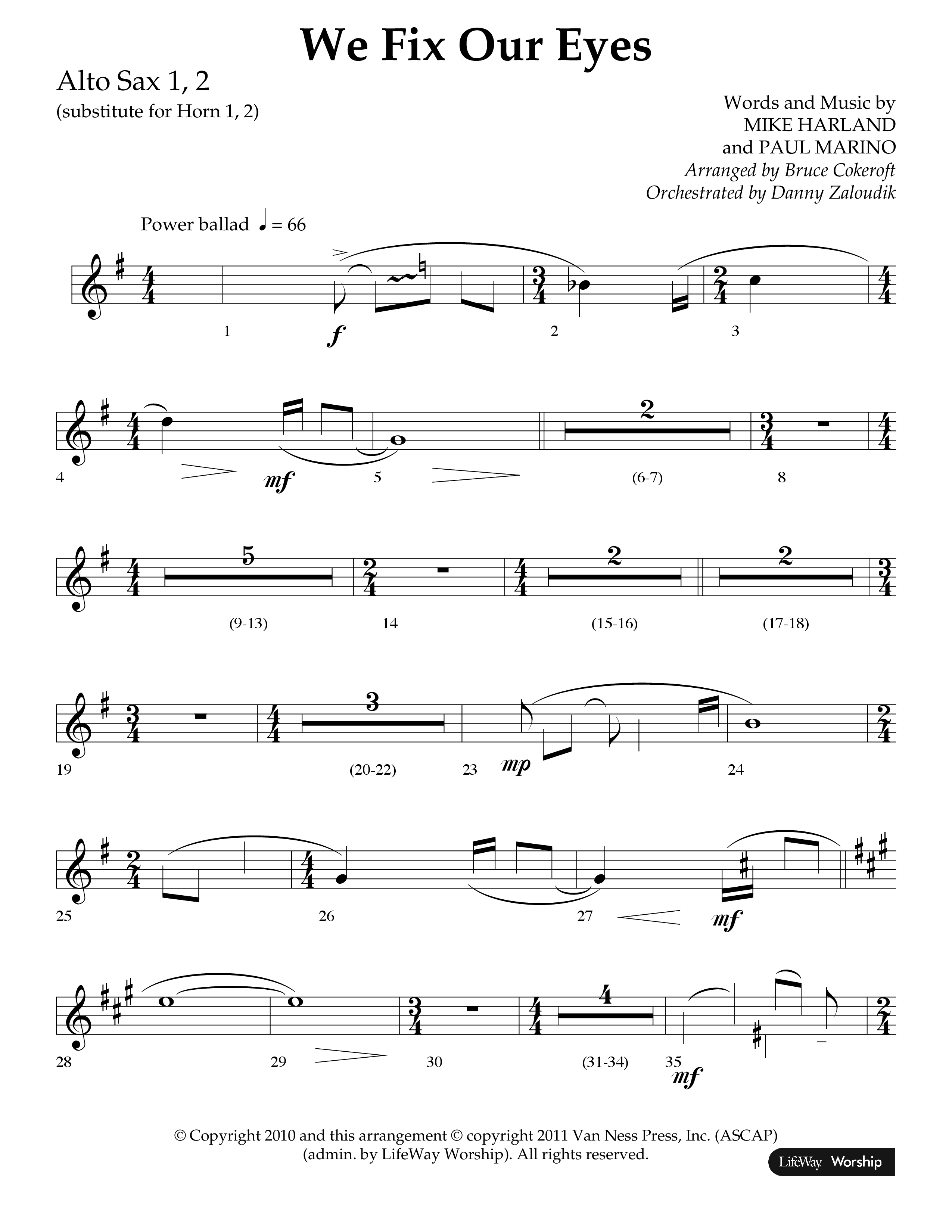 We Fix Our Eyes (Choral Anthem SATB) Alto Sax 1/2 (Lifeway Choral / Arr. Bruce Cokeroft / Orch. Danny Zaloudik)