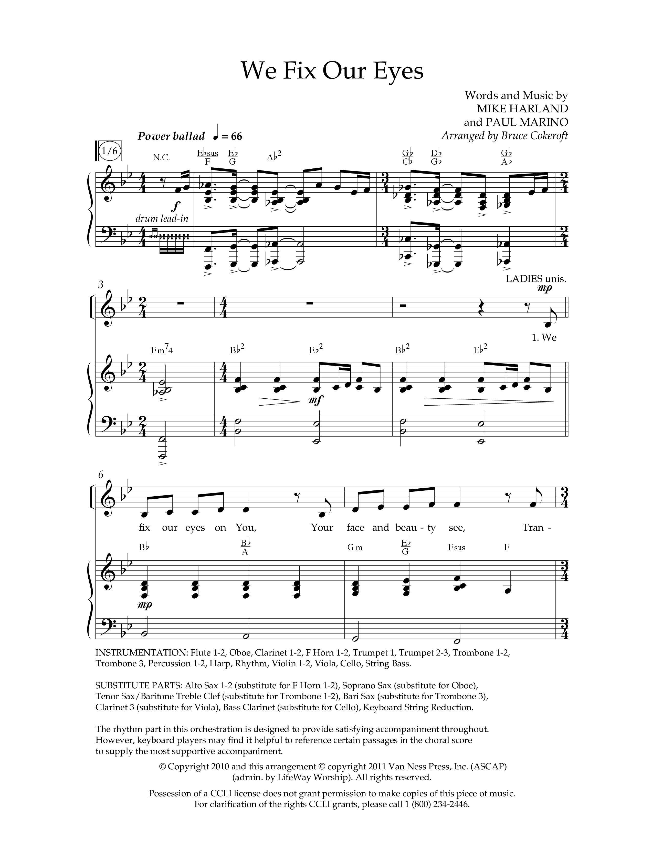 We Fix Our Eyes (Choral Anthem SATB) Anthem (SATB/Piano) (Lifeway Choral / Arr. Bruce Cokeroft / Orch. Danny Zaloudik)