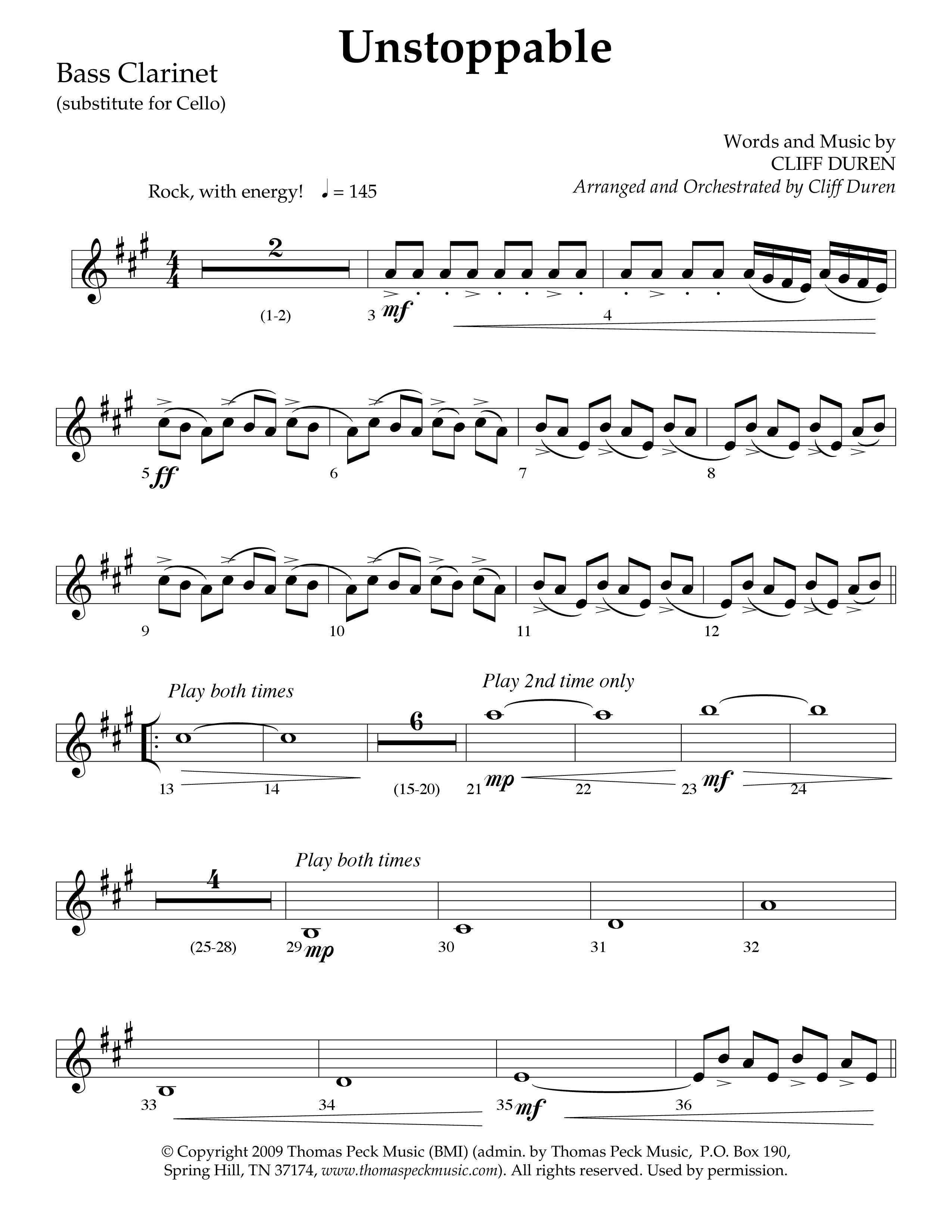 Unstoppable (Choral Anthem SATB) Bass Clarinet (Lifeway Choral / Arr. Cliff Duren)