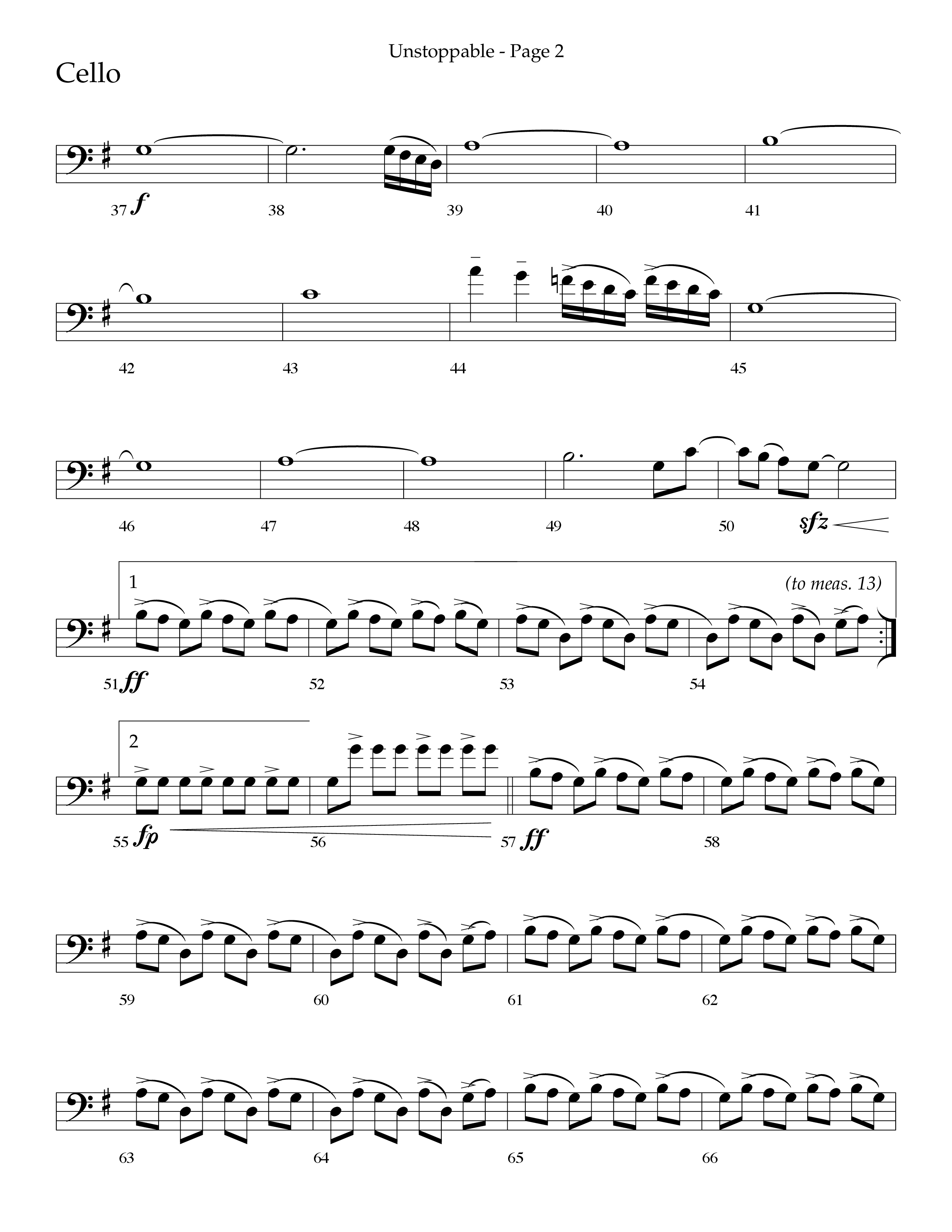 Unstoppable (Choral Anthem SATB) Cello (Lifeway Choral / Arr. Cliff Duren)