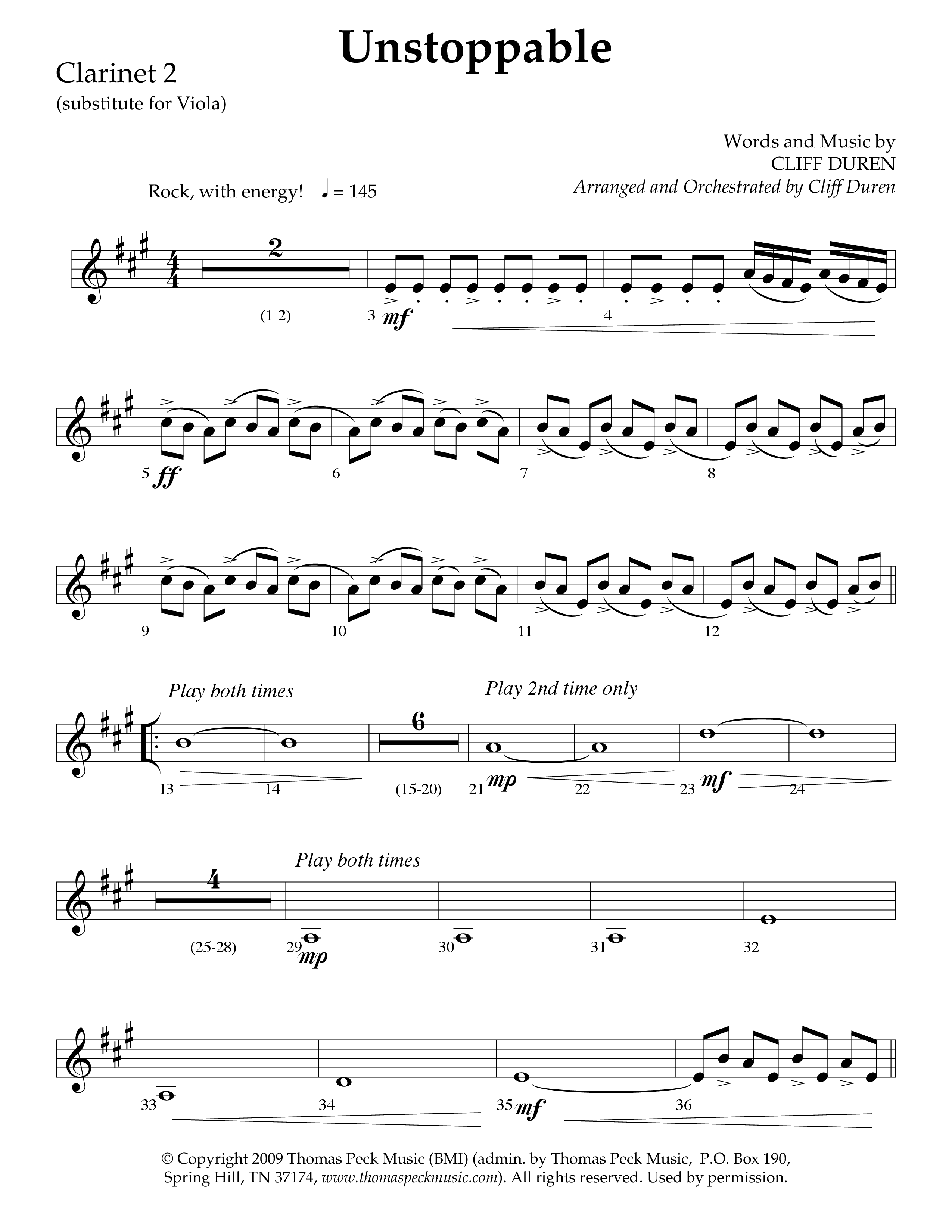 Unstoppable (Choral Anthem SATB) Clarinet 1/2 (Lifeway Choral / Arr. Cliff Duren)