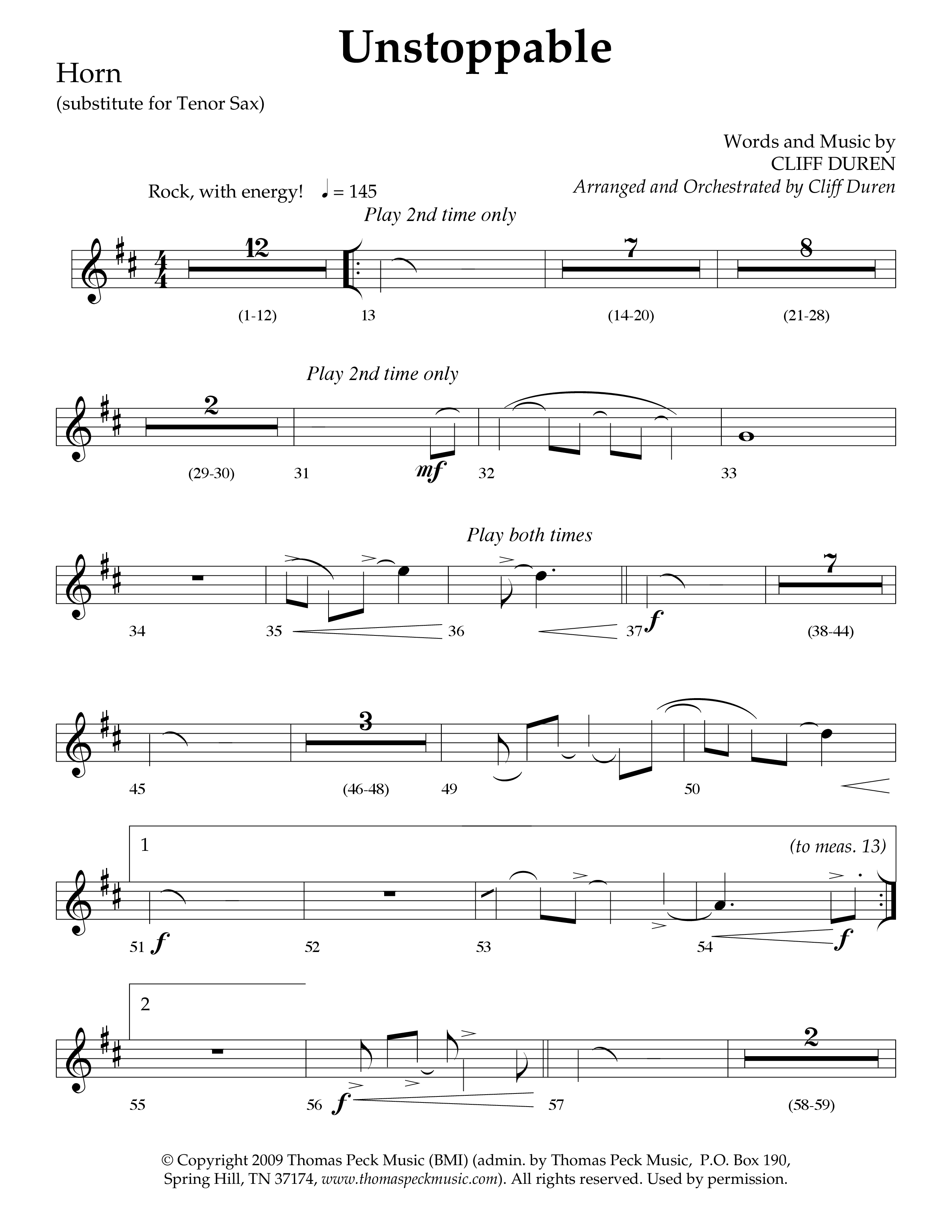 Unstoppable (Choral Anthem SATB) French Horn (Lifeway Choral / Arr. Cliff Duren)
