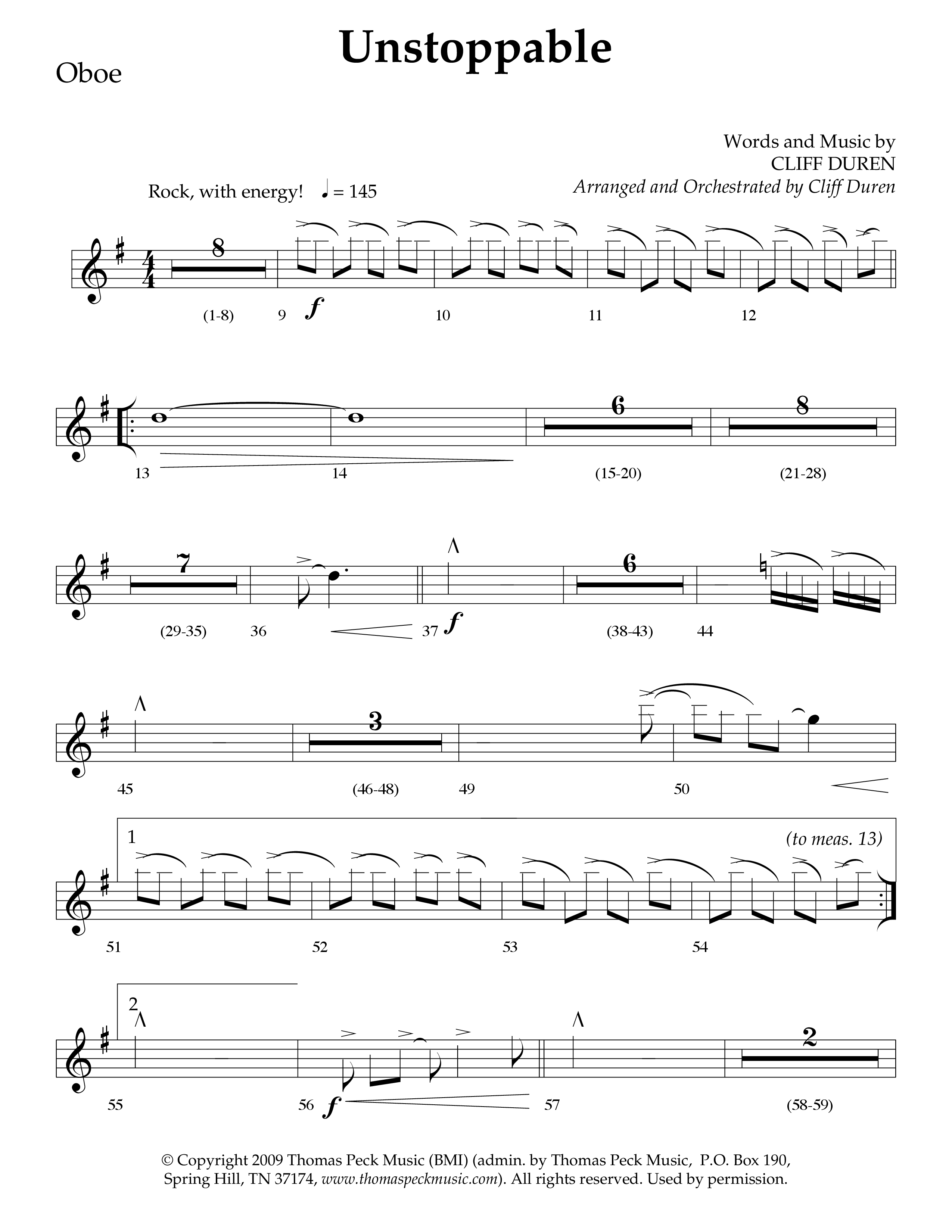 Unstoppable (Choral Anthem SATB) Oboe (Lifeway Choral / Arr. Cliff Duren)