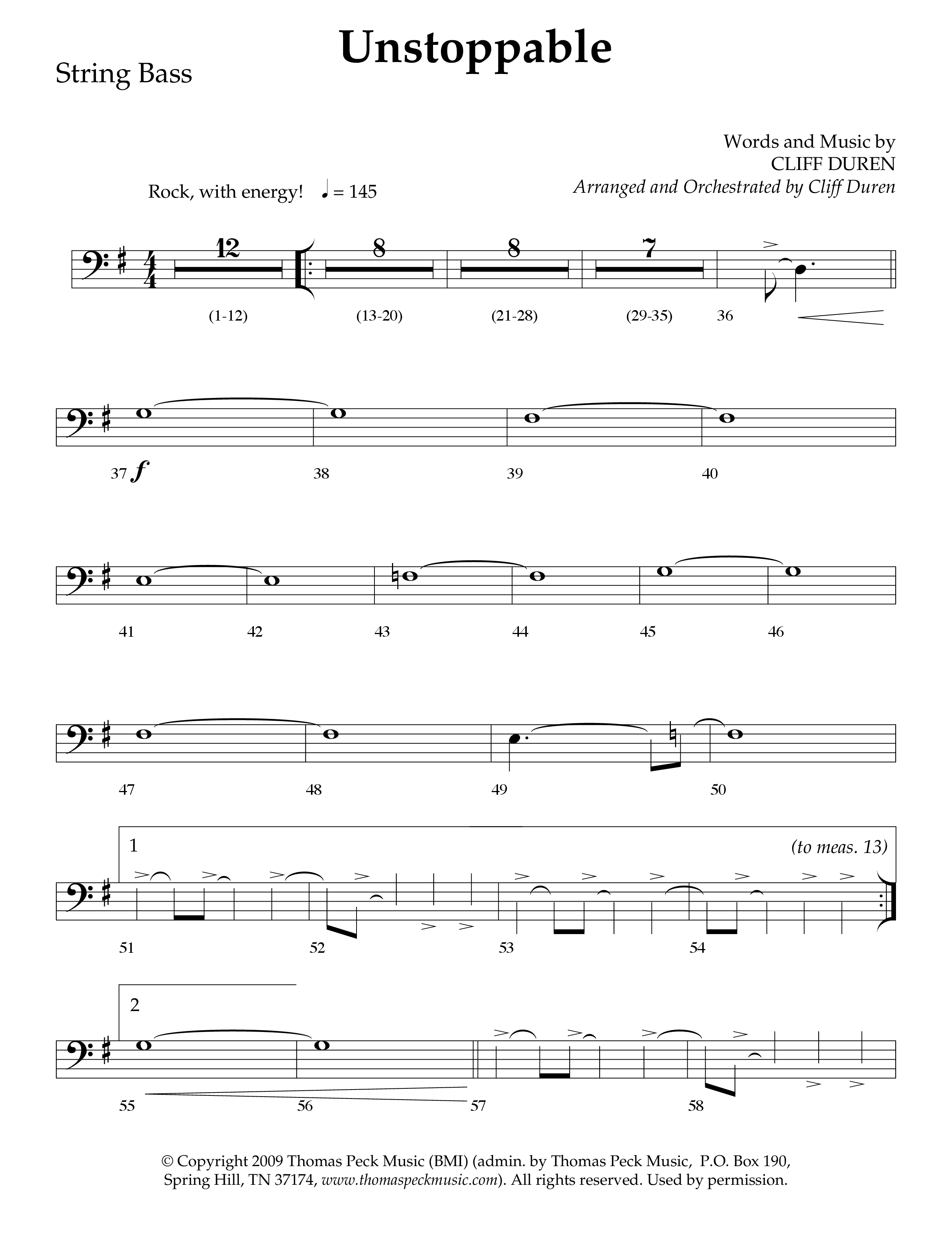 Unstoppable (Choral Anthem SATB) String Bass (Lifeway Choral / Arr. Cliff Duren)