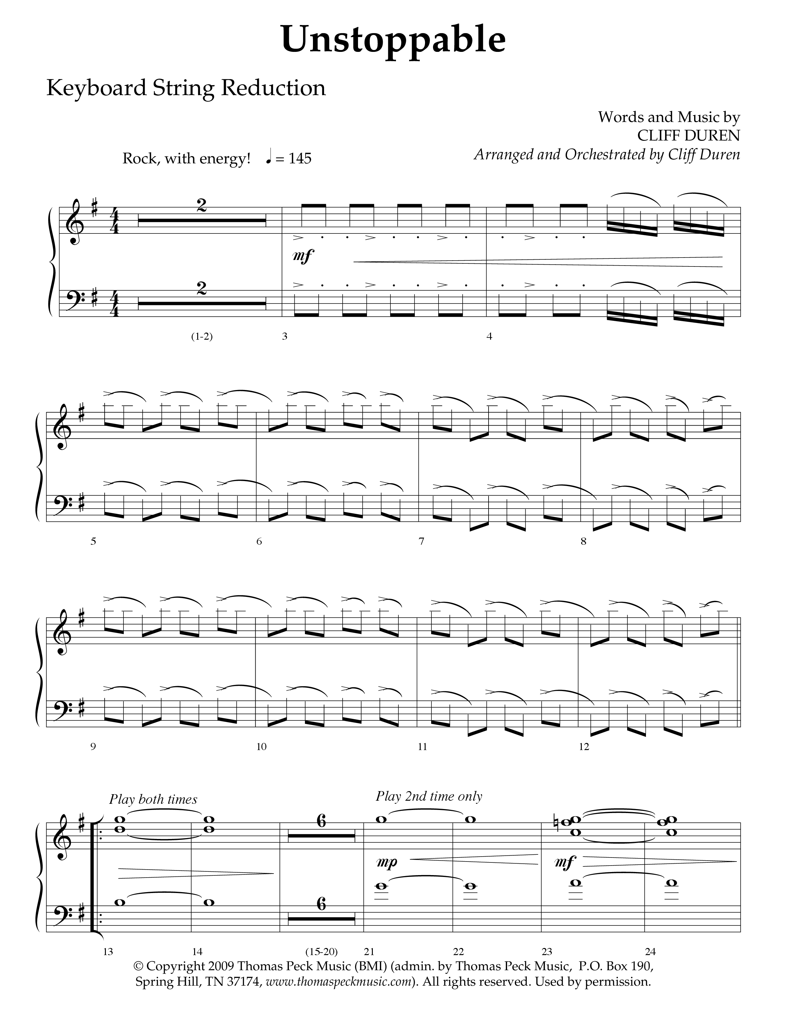 Unstoppable (Choral Anthem SATB) String Reduction (Lifeway Choral / Arr. Cliff Duren)