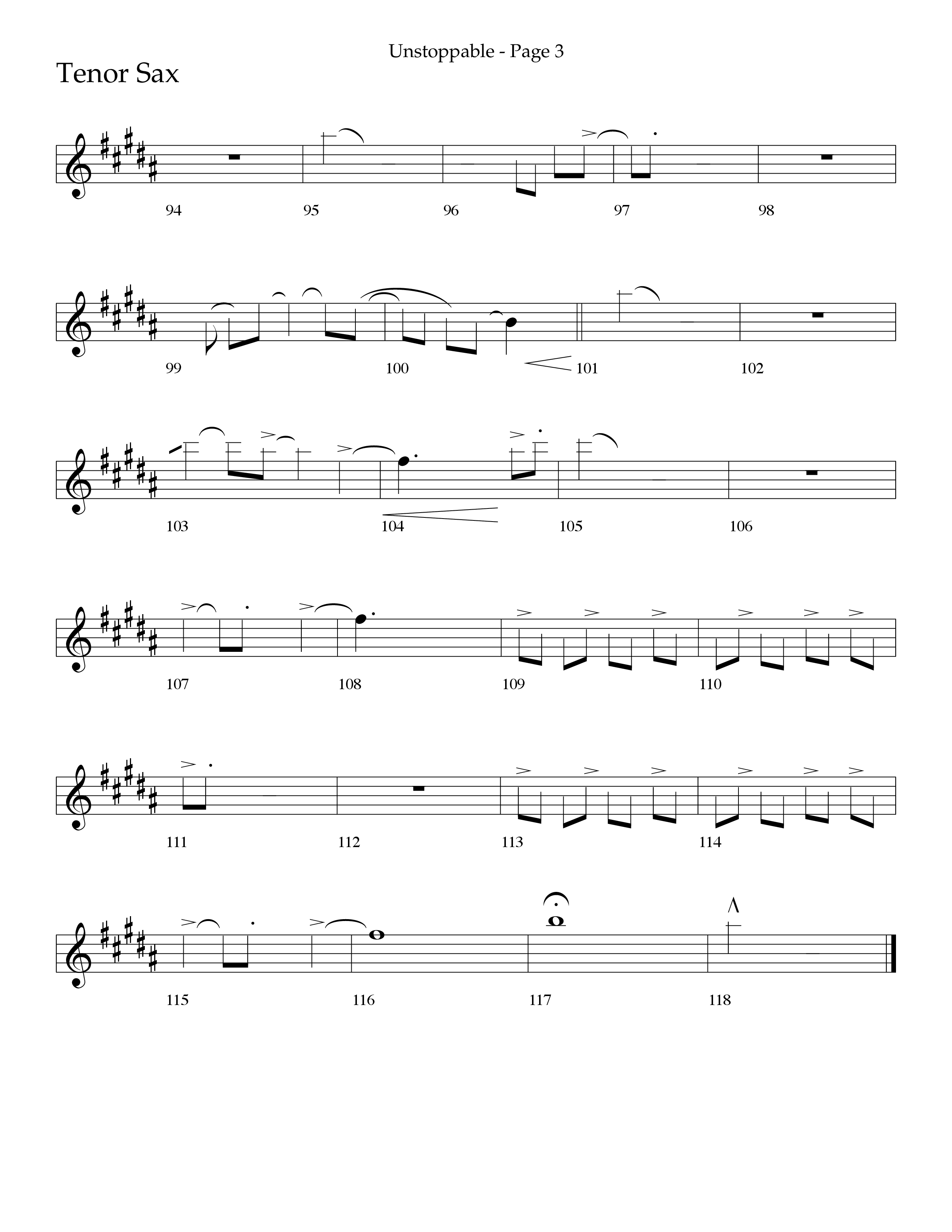 Unstoppable (Choral Anthem SATB) Tenor Sax 1 (Lifeway Choral / Arr. Cliff Duren)