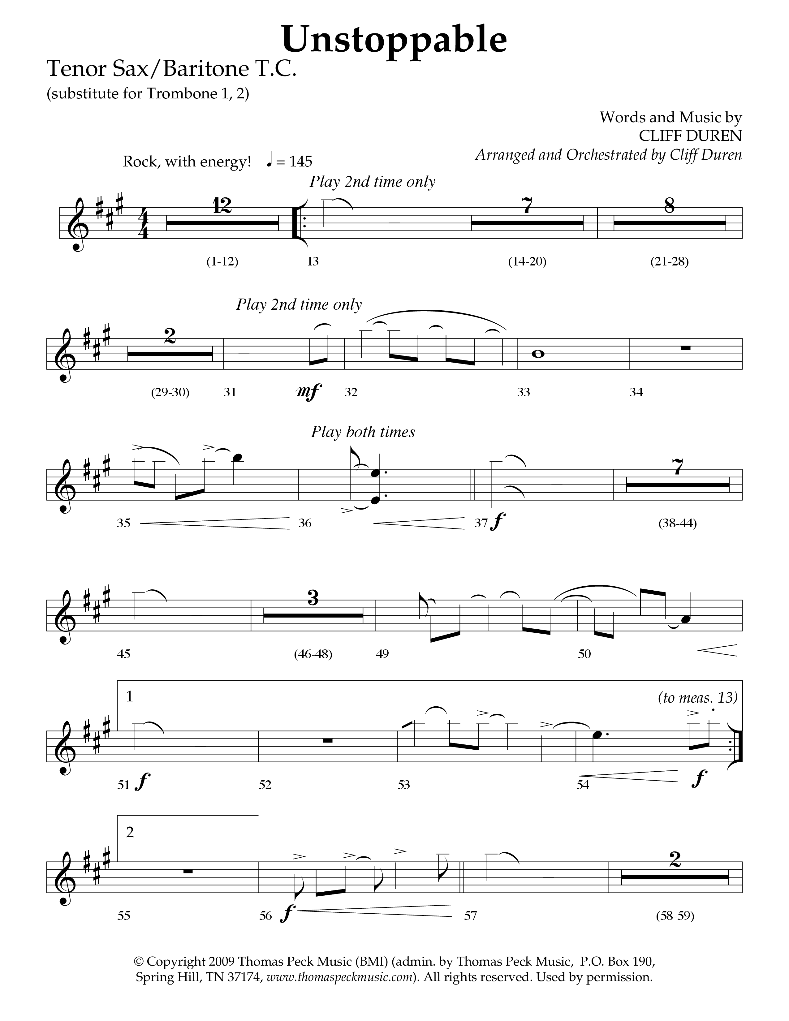 Unstoppable (Choral Anthem SATB) Tenor Sax/Baritone T.C. (Lifeway Choral / Arr. Cliff Duren)