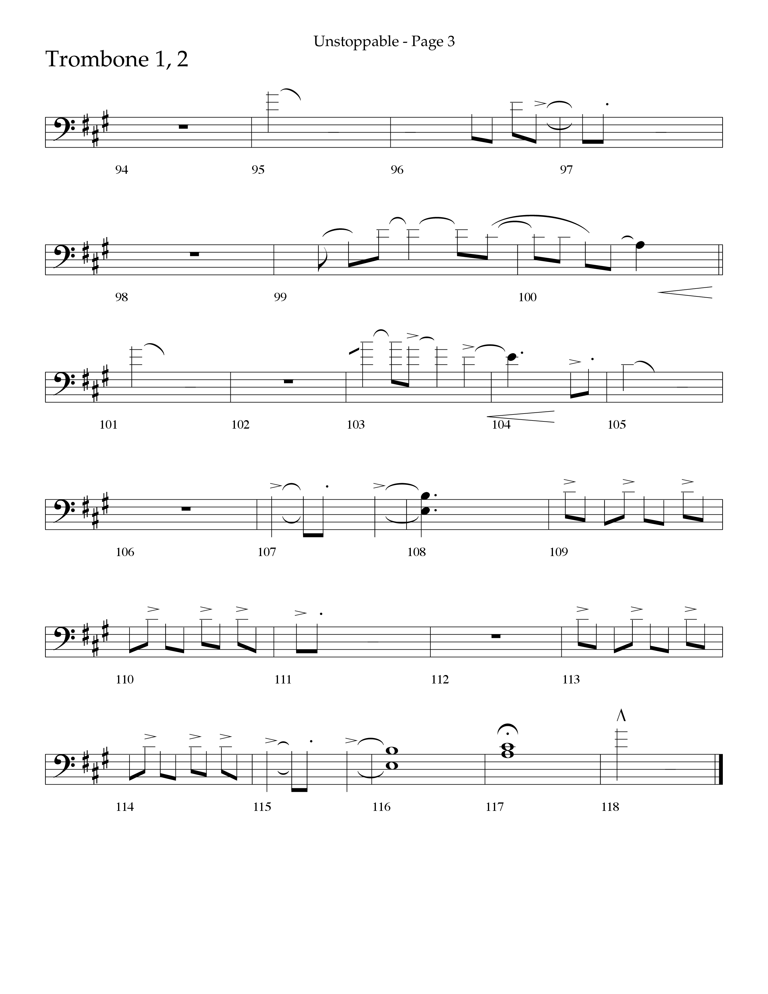 Unstoppable (Choral Anthem SATB) Trombone 1/2 (Lifeway Choral / Arr. Cliff Duren)