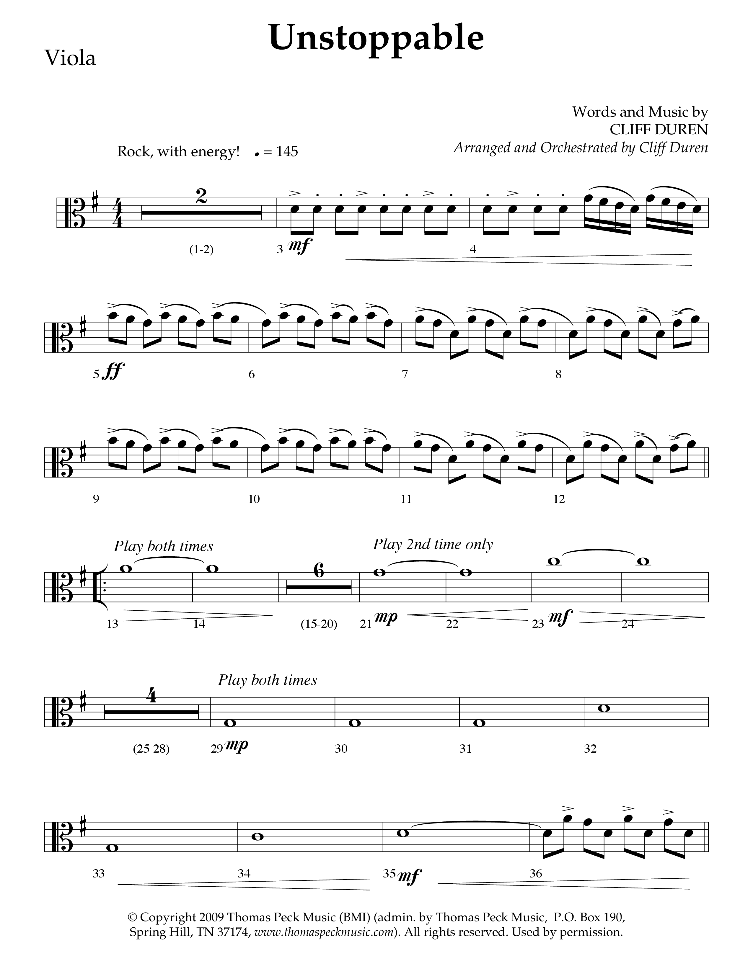 Unstoppable (Choral Anthem SATB) Viola (Lifeway Choral / Arr. Cliff Duren)