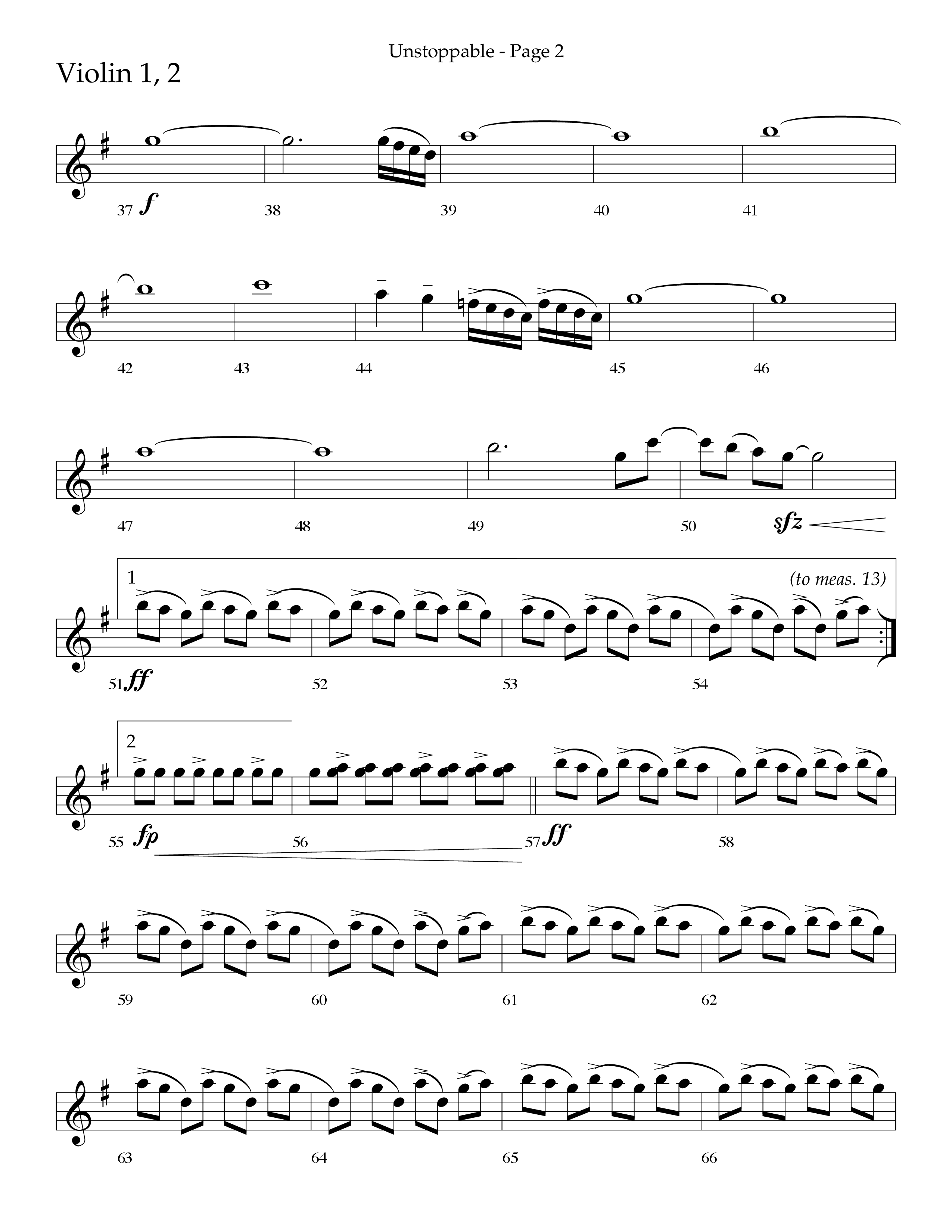 Unstoppable (Choral Anthem SATB) Violin 1/2 (Lifeway Choral / Arr. Cliff Duren)