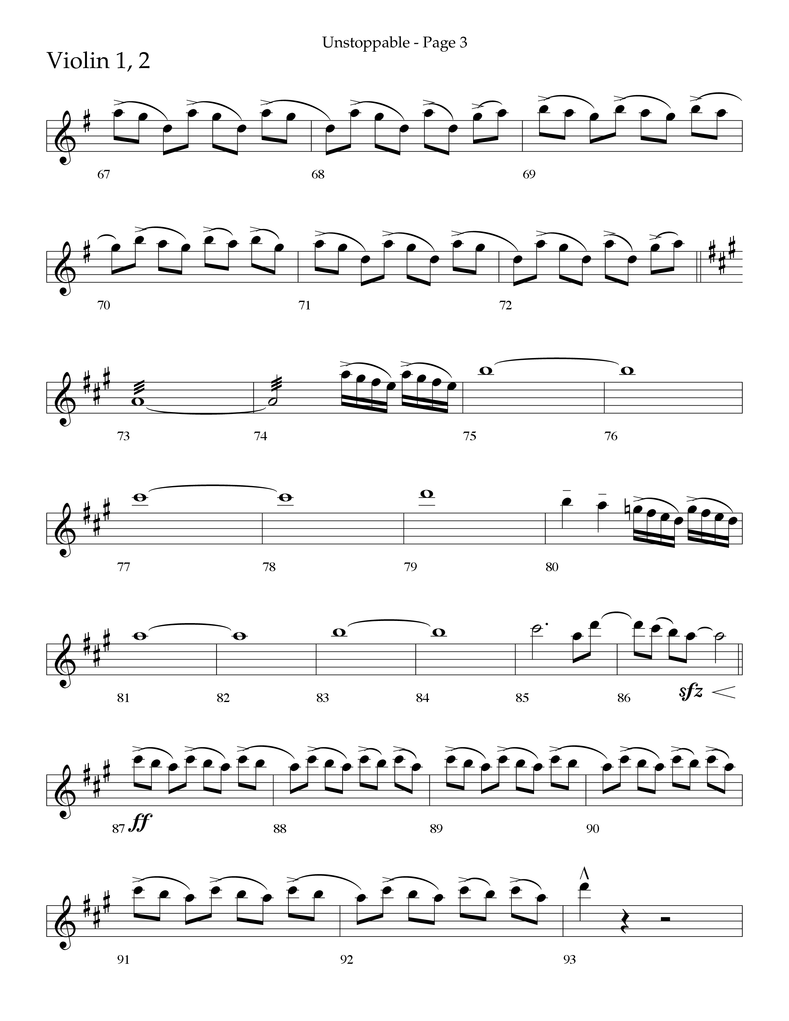 Unstoppable (Choral Anthem SATB) Violin 1/2 (Lifeway Choral / Arr. Cliff Duren)