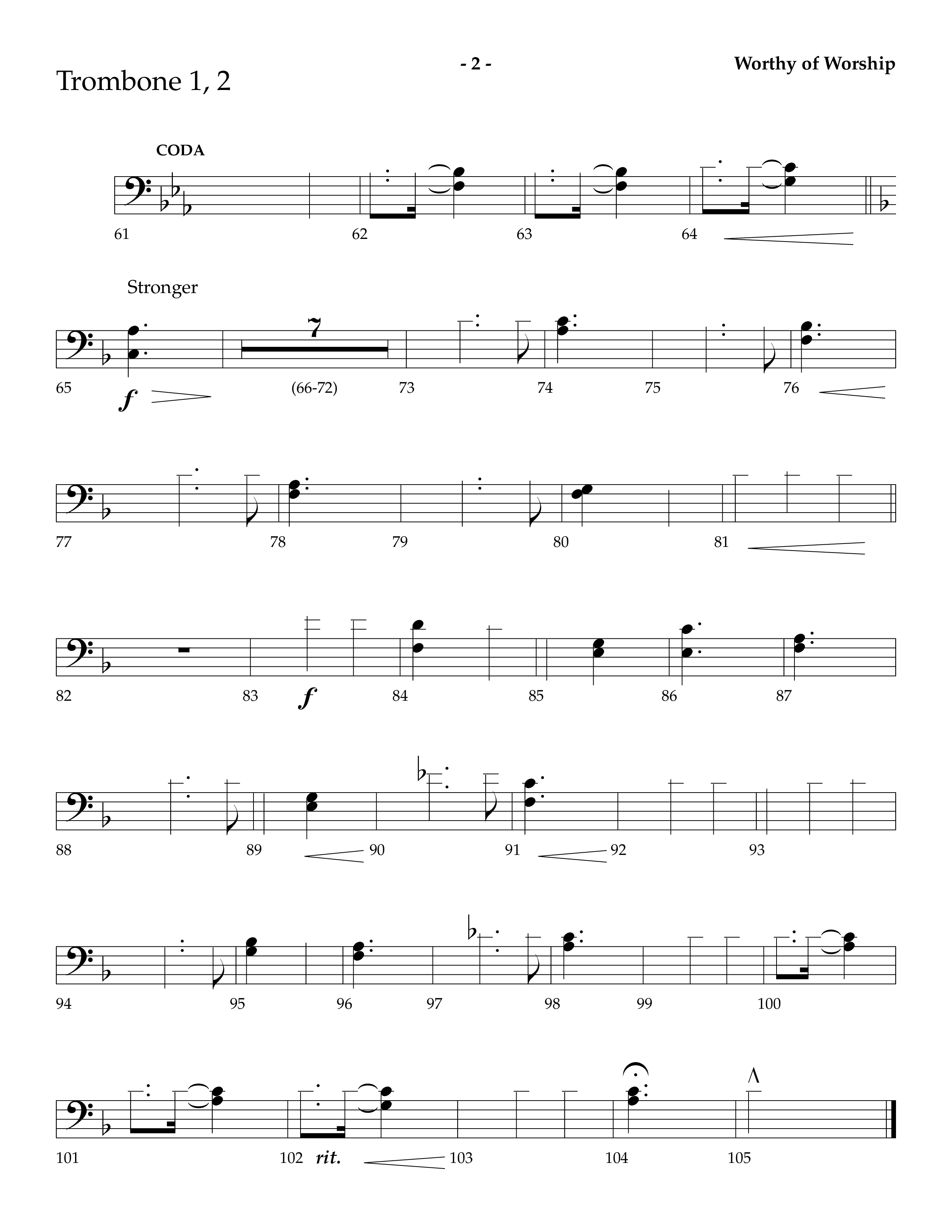 Worthy Of Worship (Choral Anthem SATB) Trombone 1/2 (Lifeway Choral / Arr. Camp Kirkland)