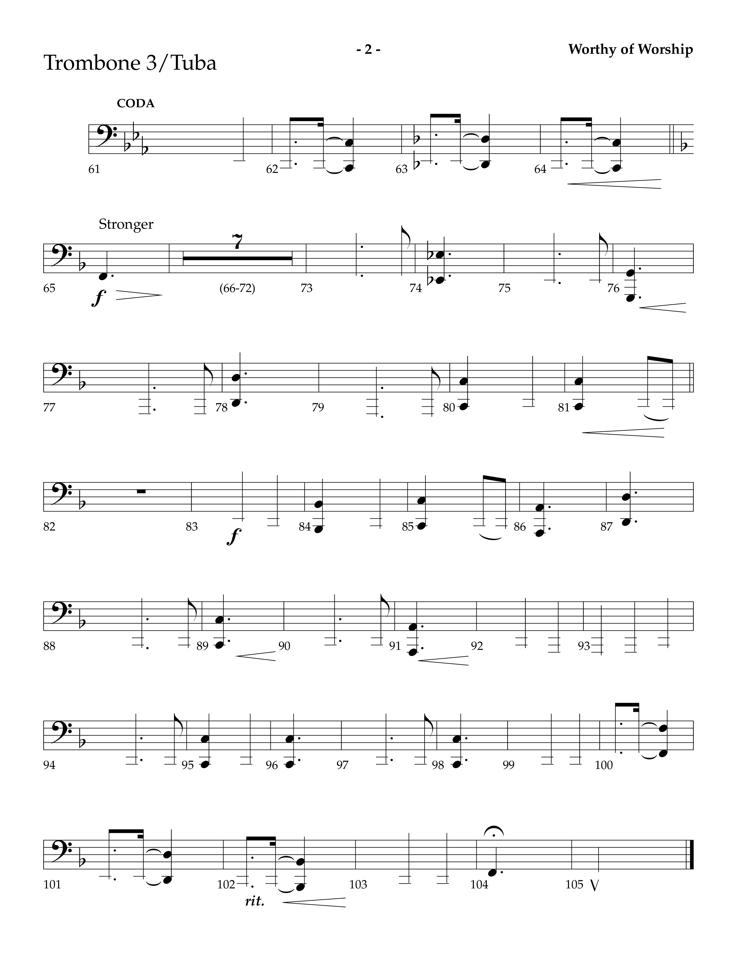 Worthy Of Worship (Choral Anthem SATB) Trombone 3/Tuba (Lifeway Choral / Arr. Camp Kirkland)