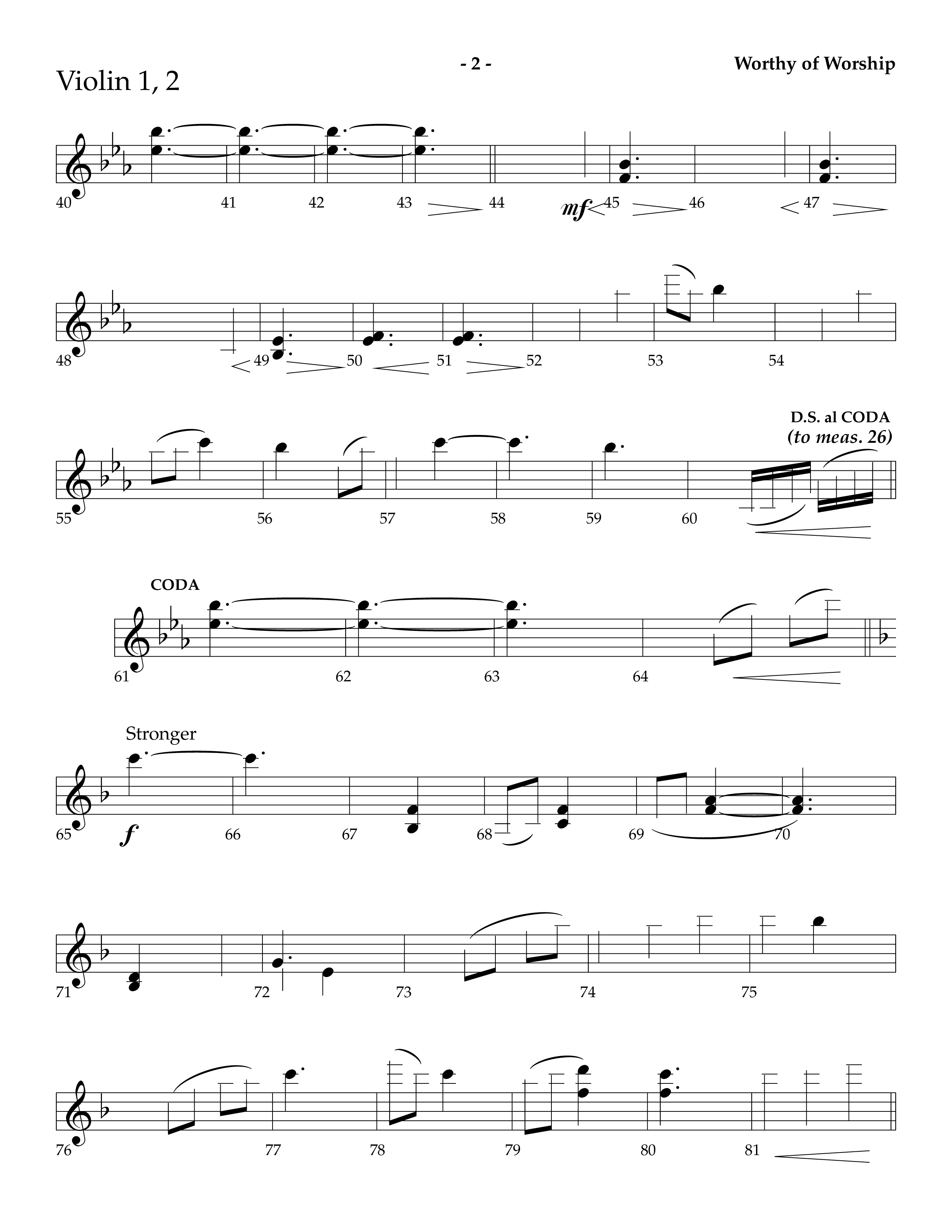 Worthy Of Worship (Choral Anthem SATB) Violin 1/2 (Lifeway Choral / Arr. Camp Kirkland)