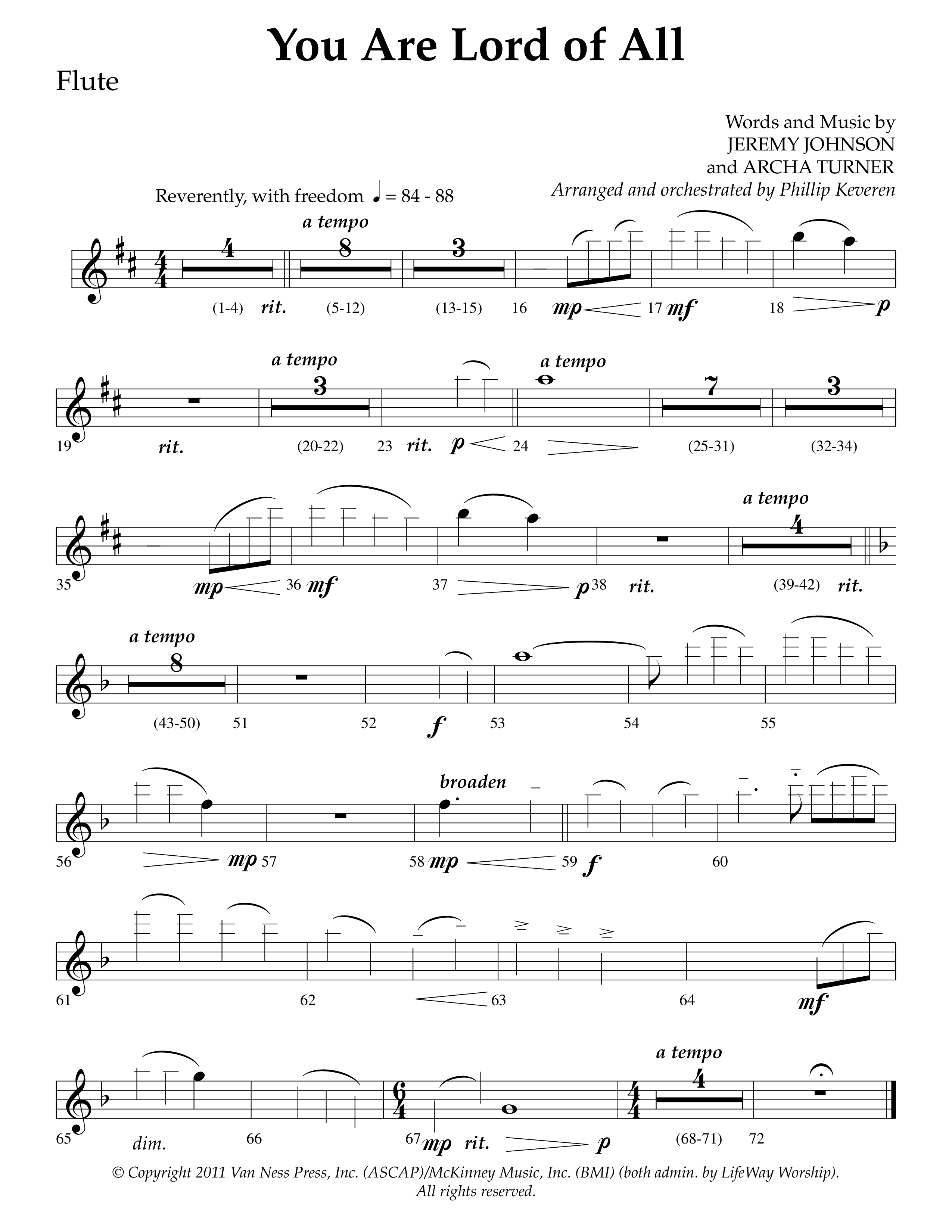 You Are Lord Of All (Choral Anthem SATB) Flute (Lifeway Choral / Arr. Phillip Keveren)