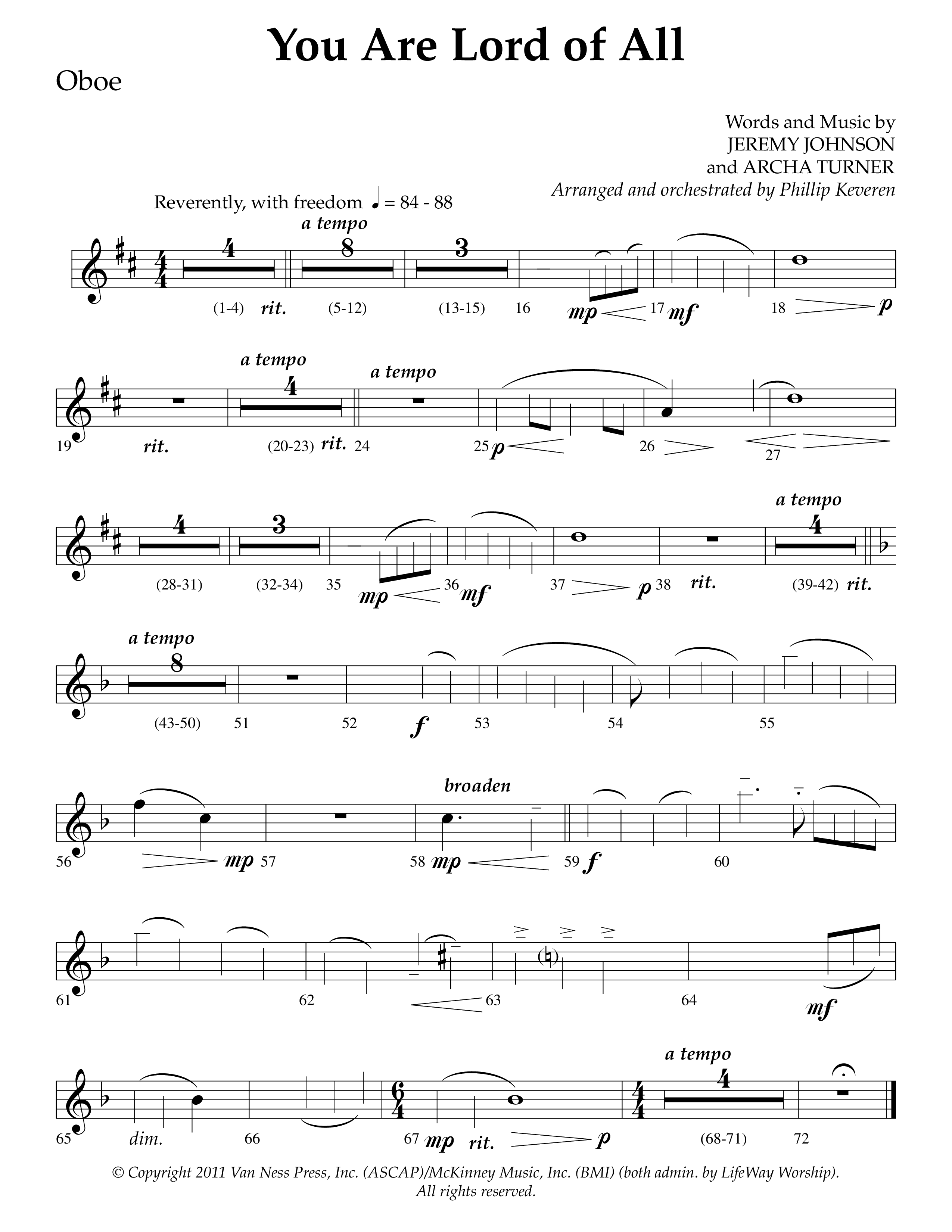 You Are Lord Of All (Choral Anthem SATB) Oboe (Lifeway Choral / Arr. Phillip Keveren)