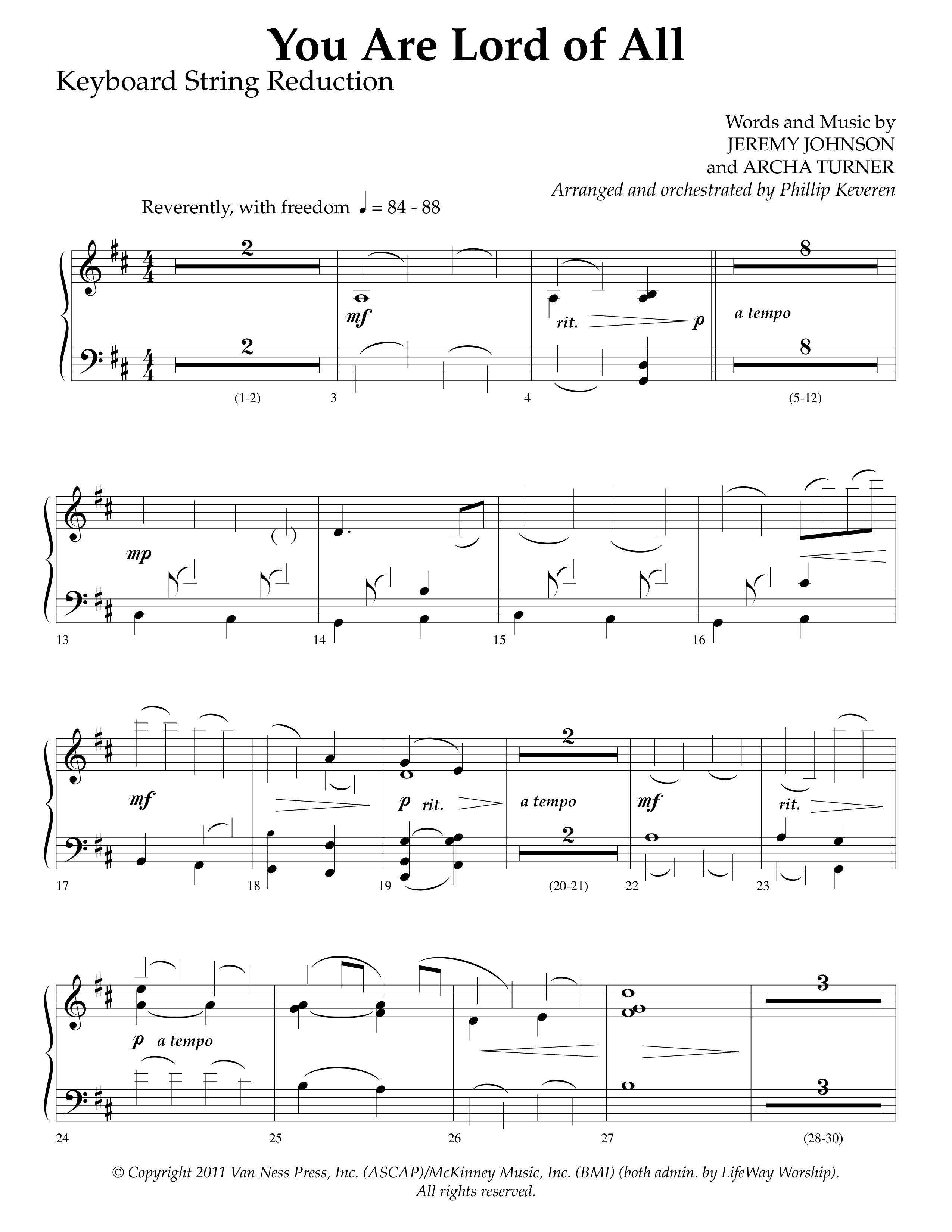 You Are Lord Of All (Choral Anthem SATB) String Reduction (Lifeway Choral / Arr. Phillip Keveren)