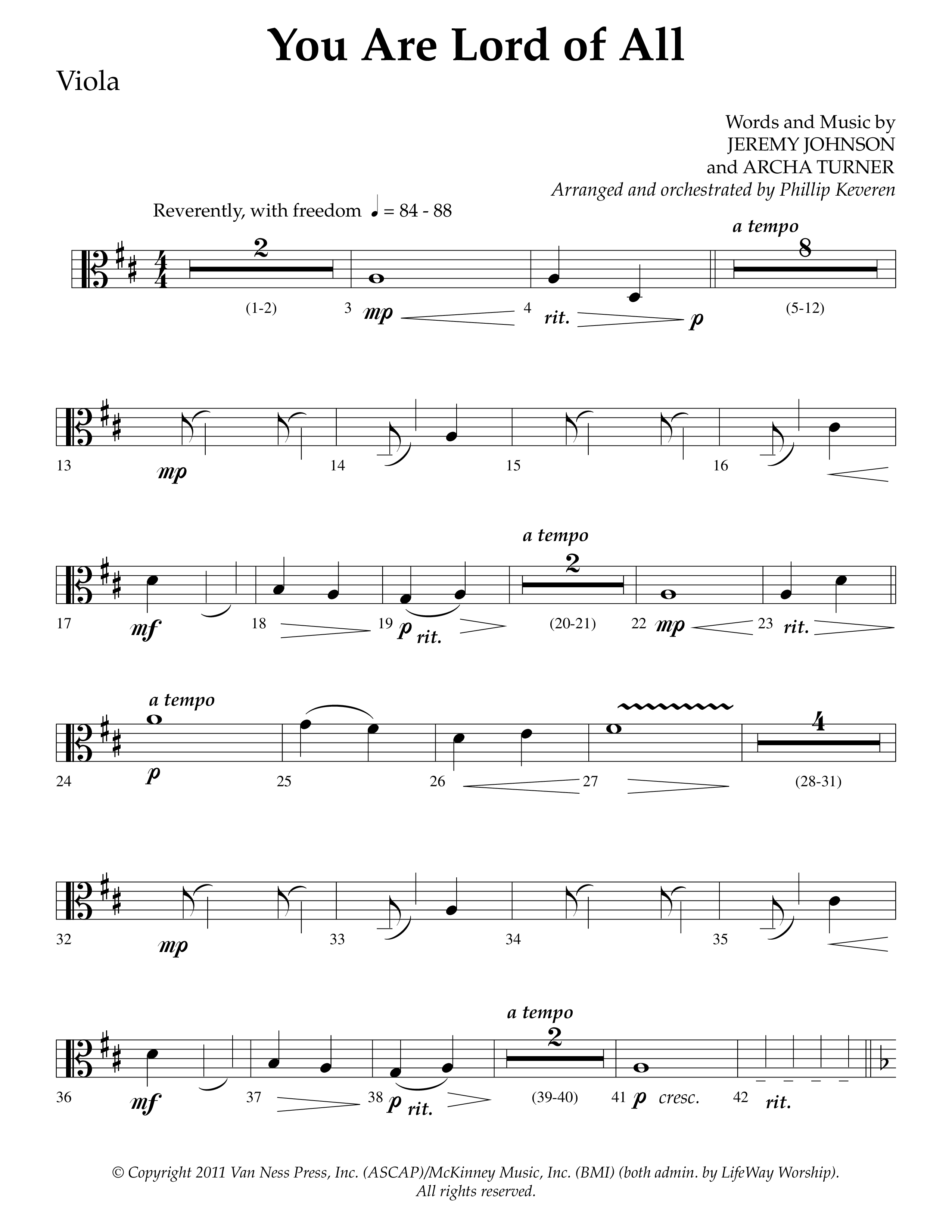 You Are Lord Of All (Choral Anthem SATB) Viola (Lifeway Choral / Arr. Phillip Keveren)