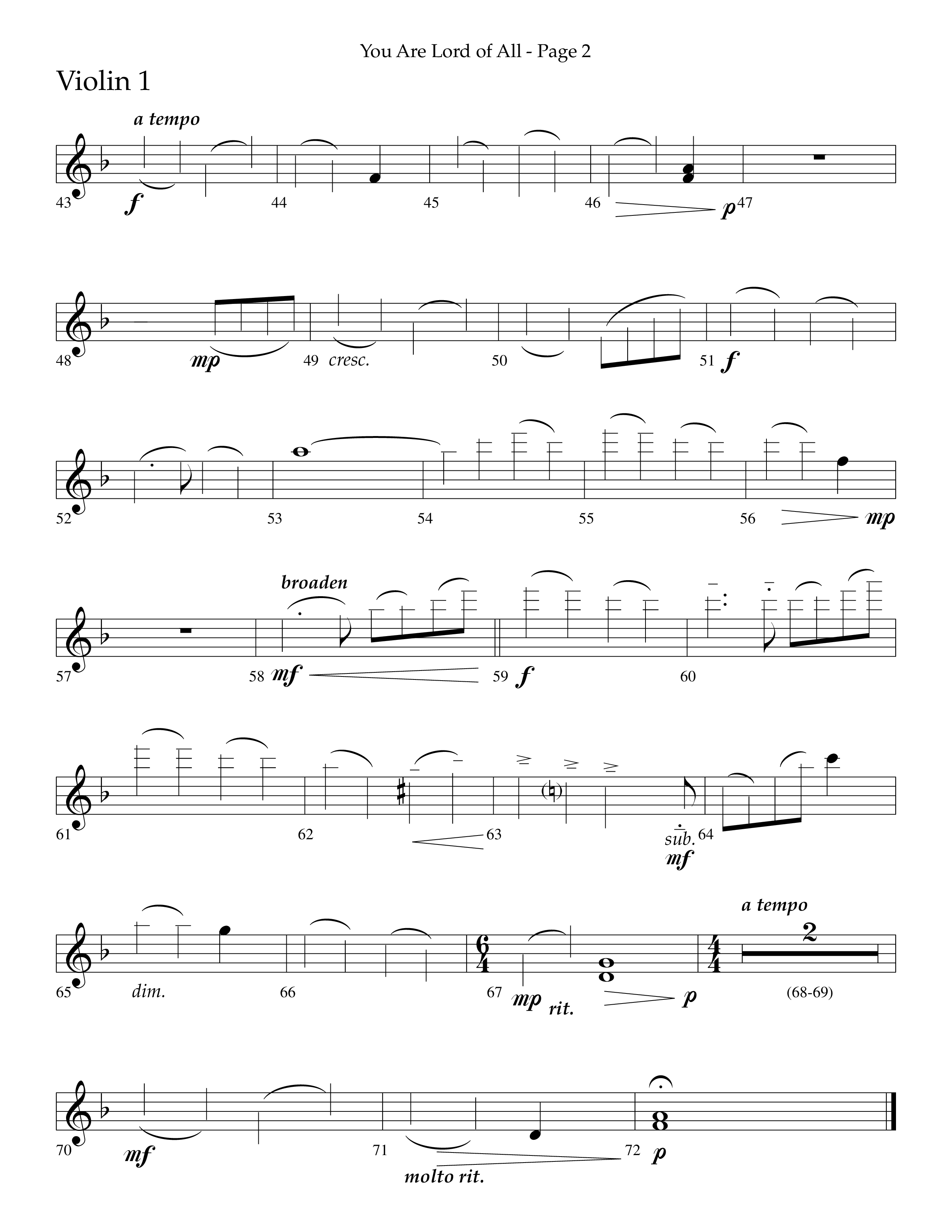 You Are Lord Of All (Choral Anthem SATB) Violin 1 (Lifeway Choral / Arr. Phillip Keveren)