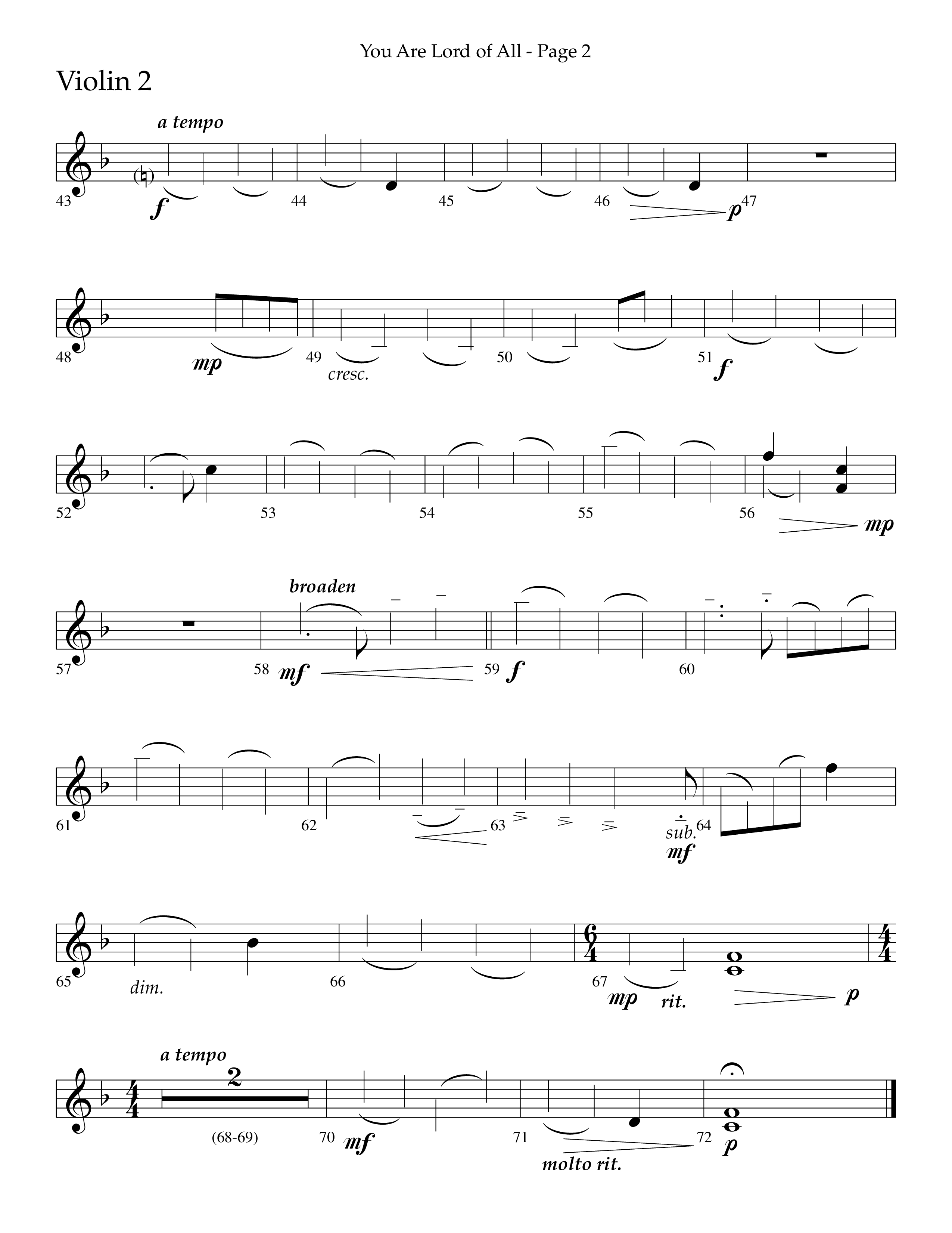 You Are Lord Of All (Choral Anthem SATB) Violin 2 (Lifeway Choral / Arr. Phillip Keveren)