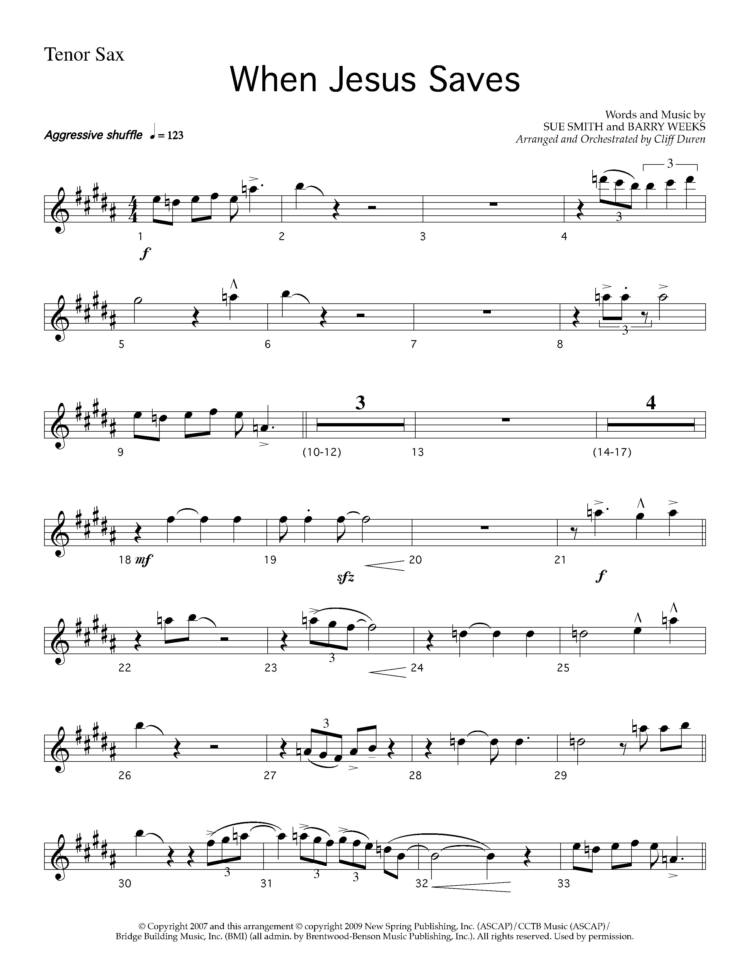 When Jesus Saves (Choral Anthem SATB) Tenor Sax 1 (Lifeway Choral / Arr. Cliff Duren)