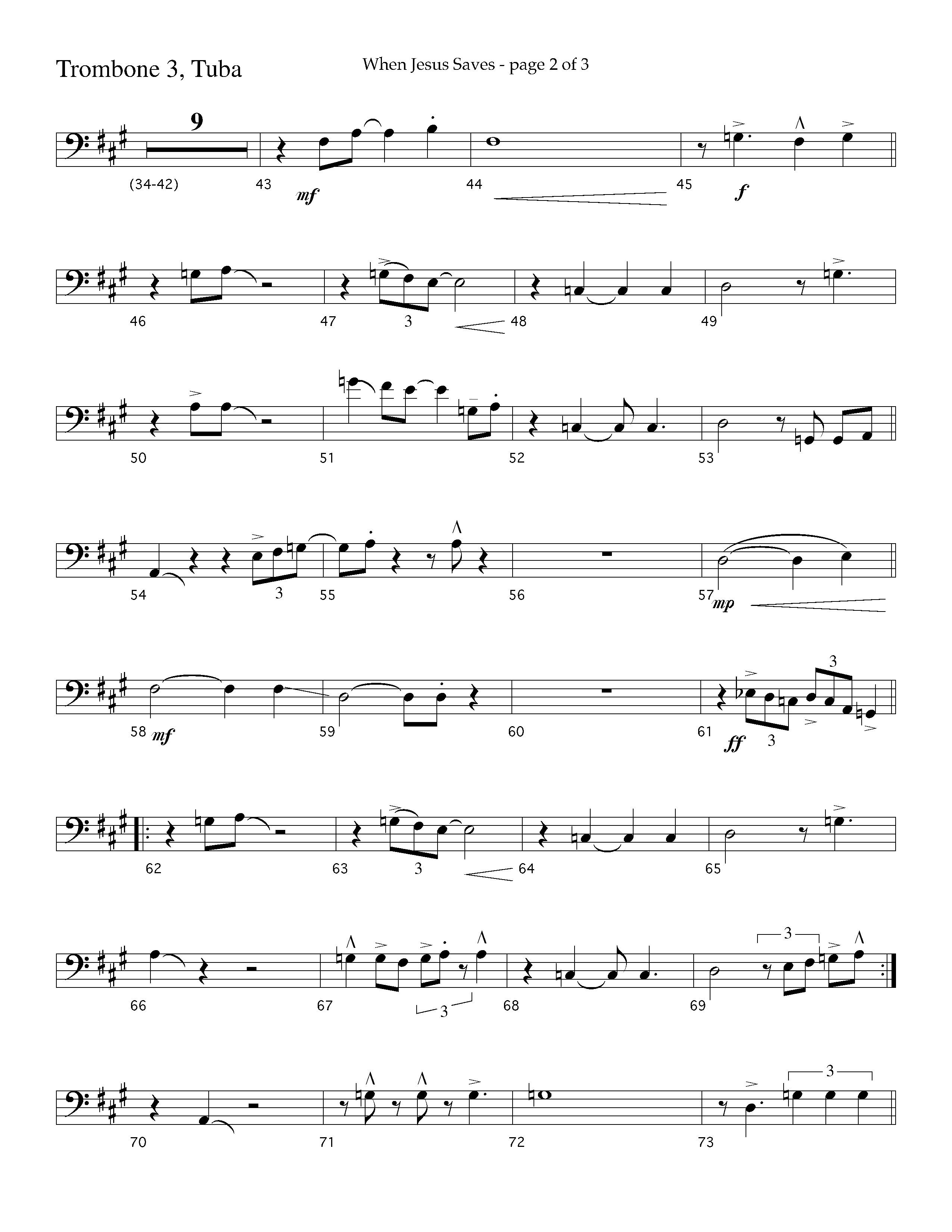 When Jesus Saves (Choral Anthem SATB) Trombone 3/Tuba (Lifeway Choral / Arr. Cliff Duren)