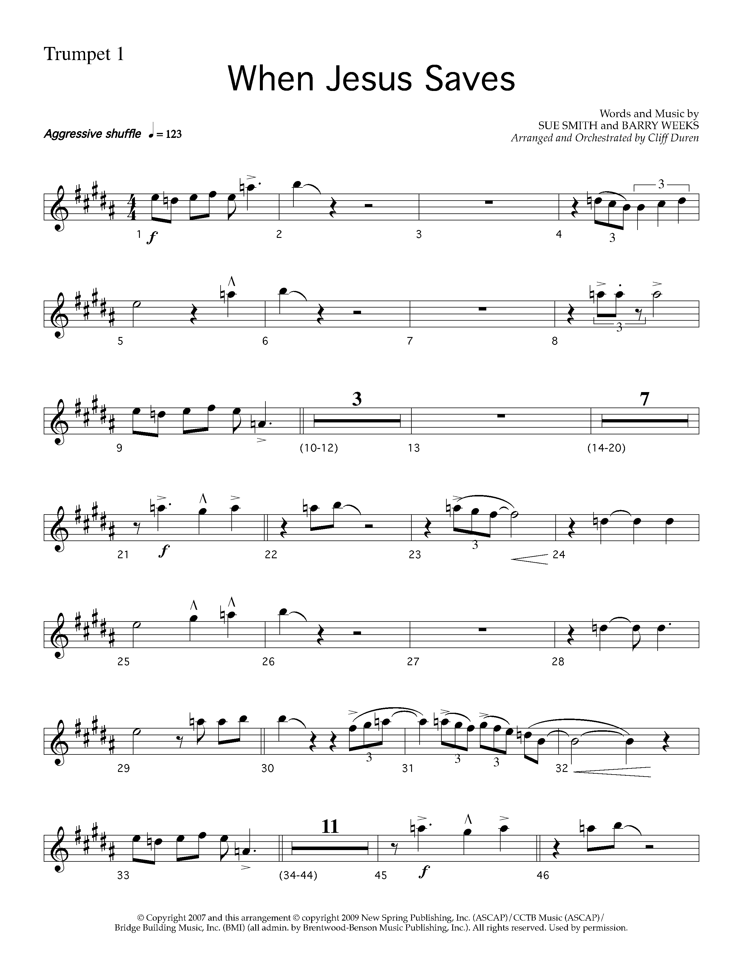 When Jesus Saves (Choral Anthem SATB) Trumpet 1 (Lifeway Choral / Arr. Cliff Duren)