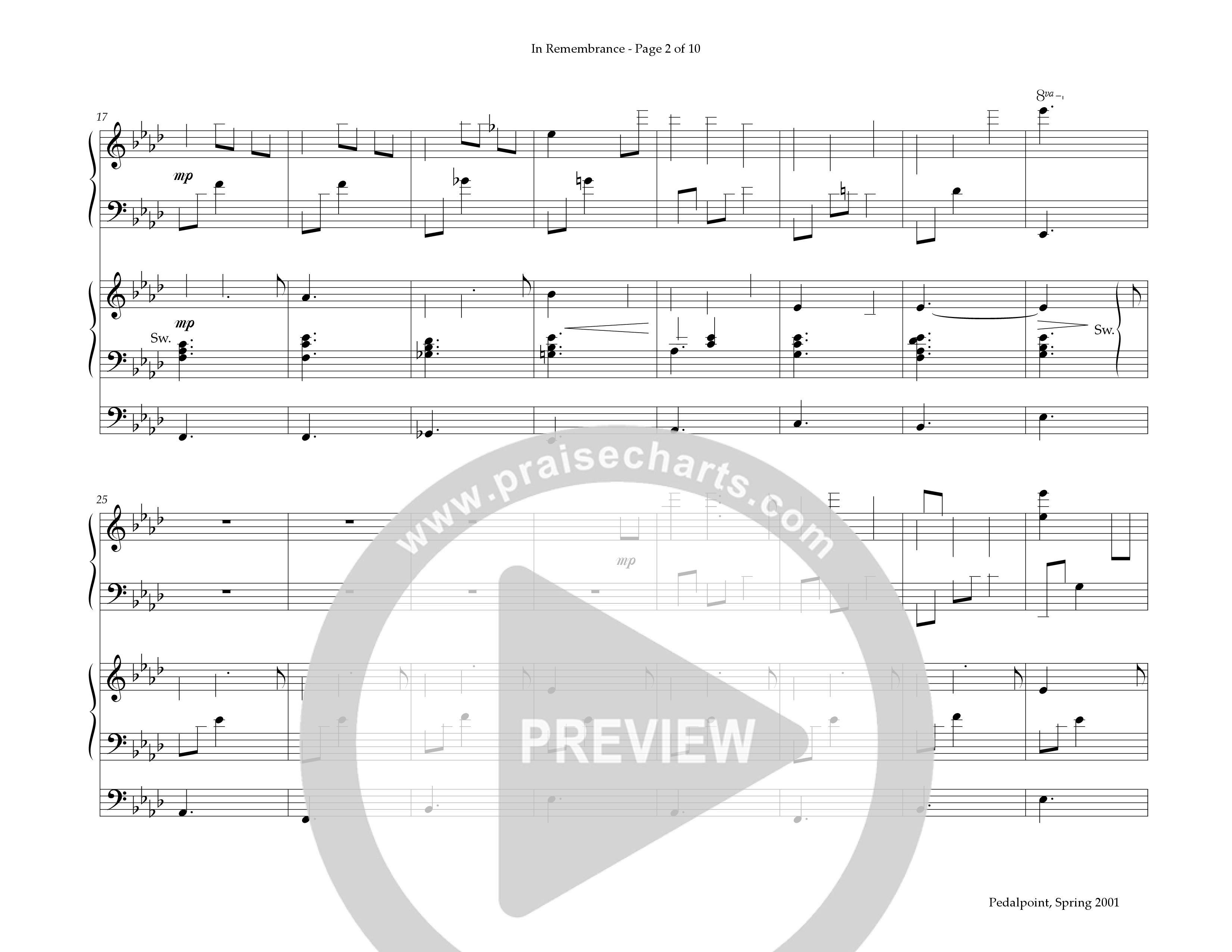 In Remembrance (Instrumental) Piano-Organ (Lifeway Worship / Arr. Gayden C. Sikes)