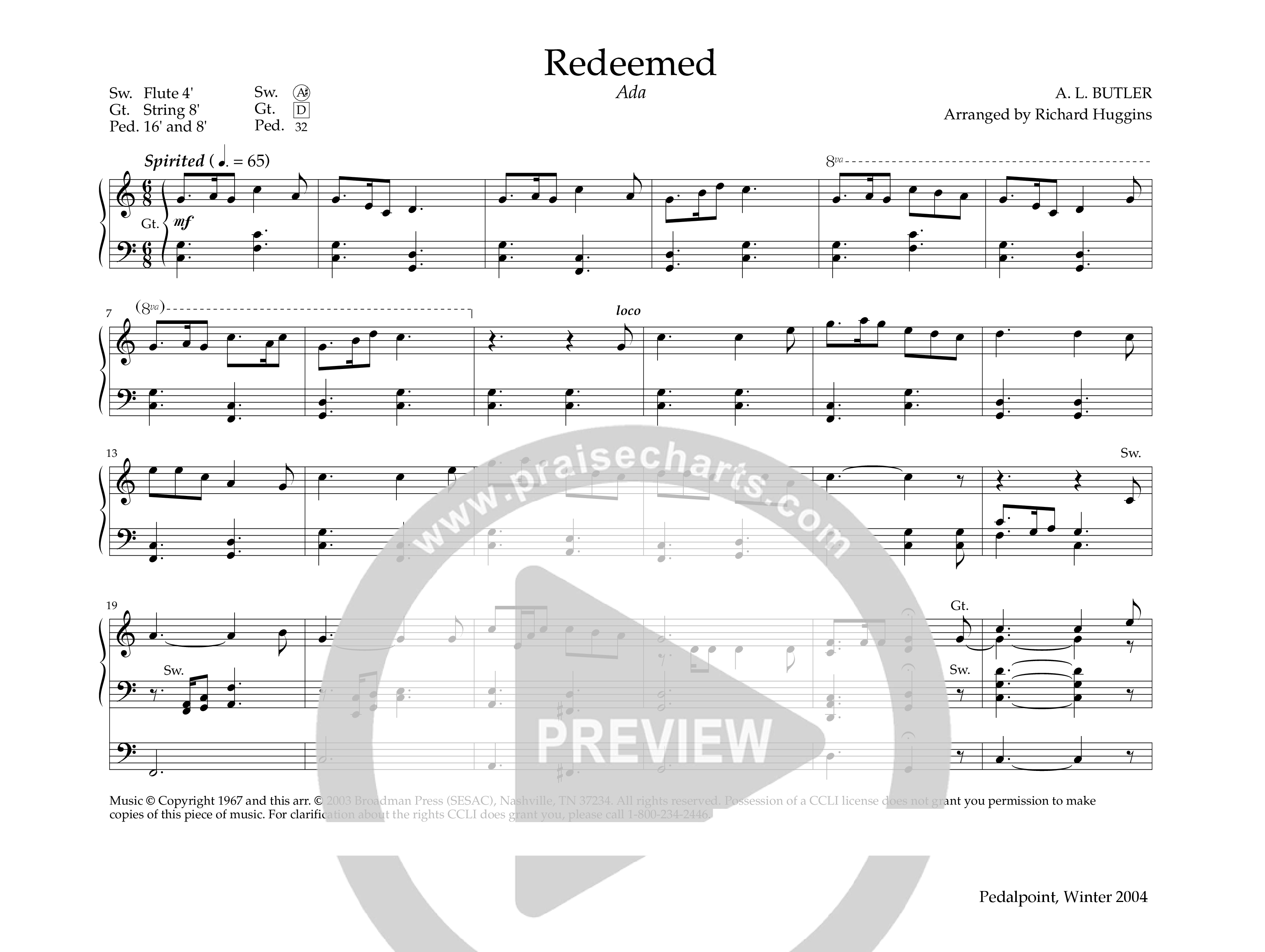 Redeemed (Instrumental) Organ (Lifeway Worship / Arr. Richard Huggins)