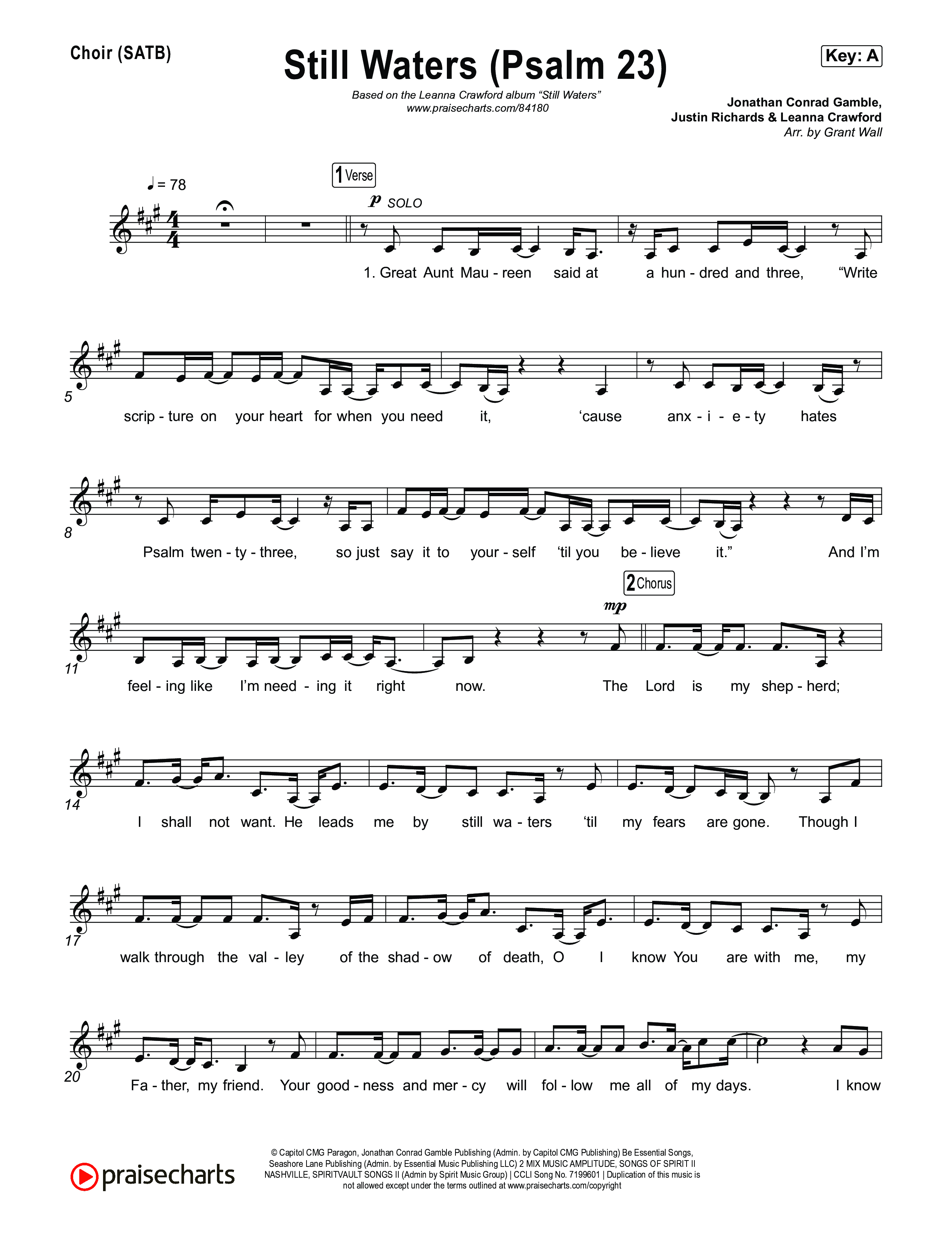 Still Waters (Psalm 23) Choir Sheet (SATB) (Leanna Crawford)