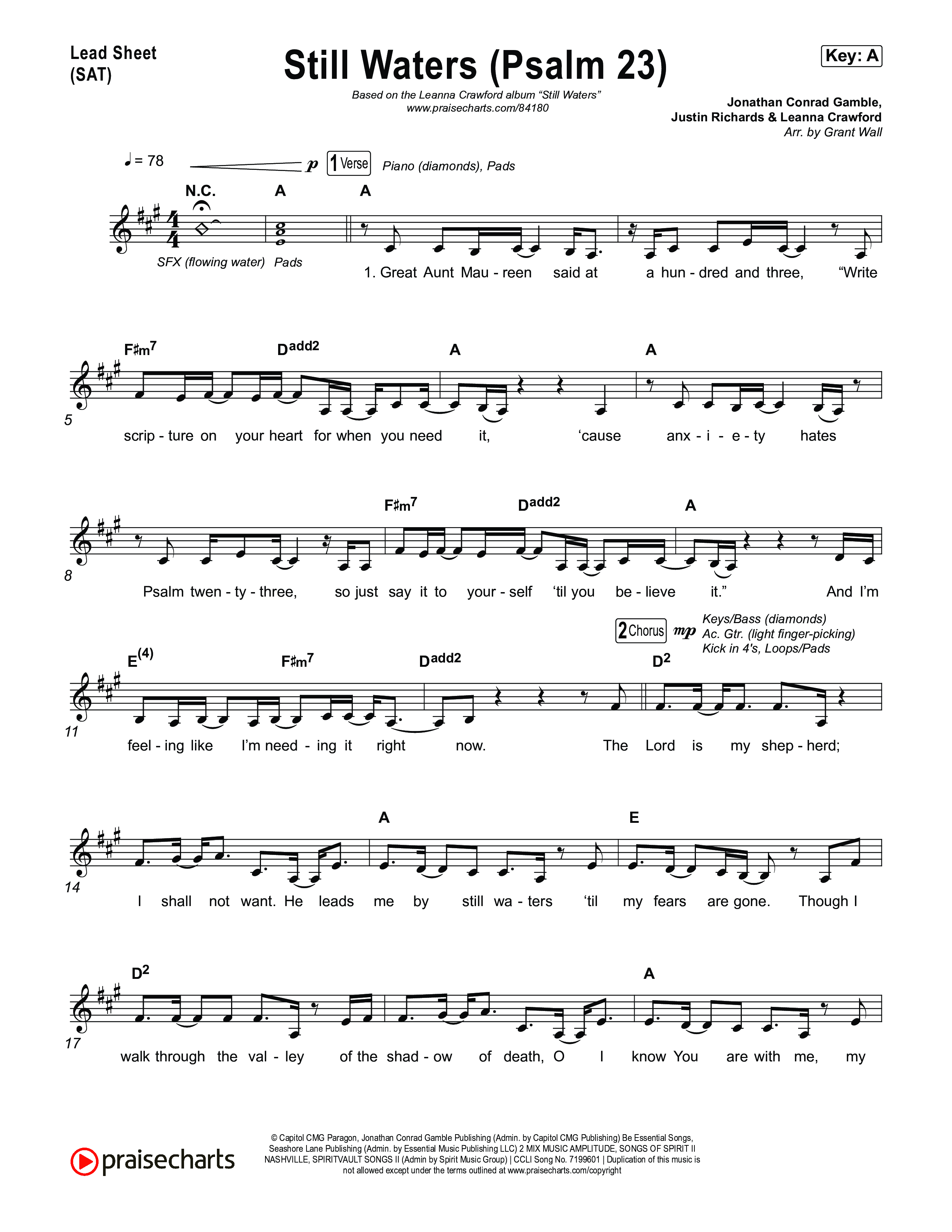 Still Waters (Psalm 23) Lead Sheet (SAT) (Leanna Crawford)