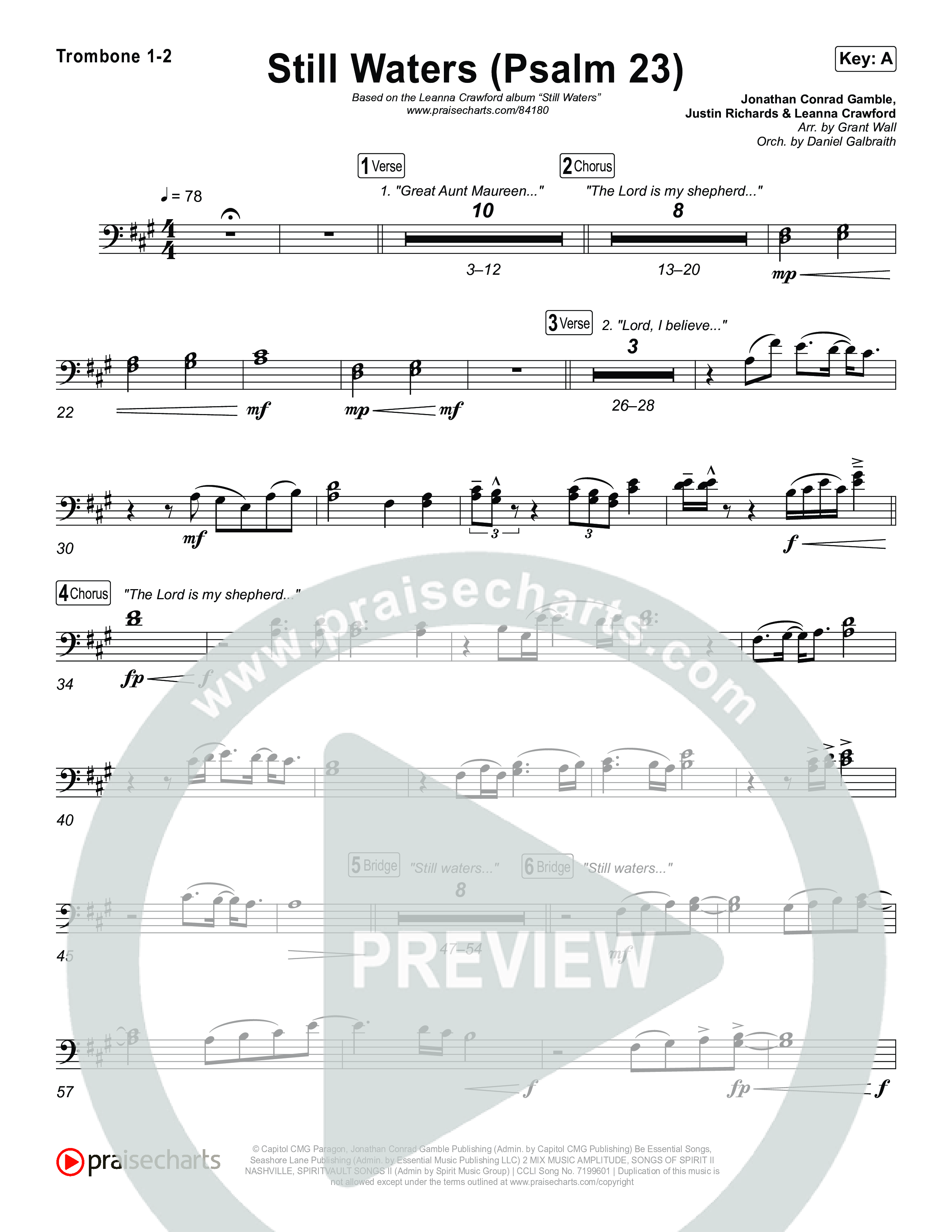 Still Waters (Psalm 23) Trombone 1/2 (Leanna Crawford)