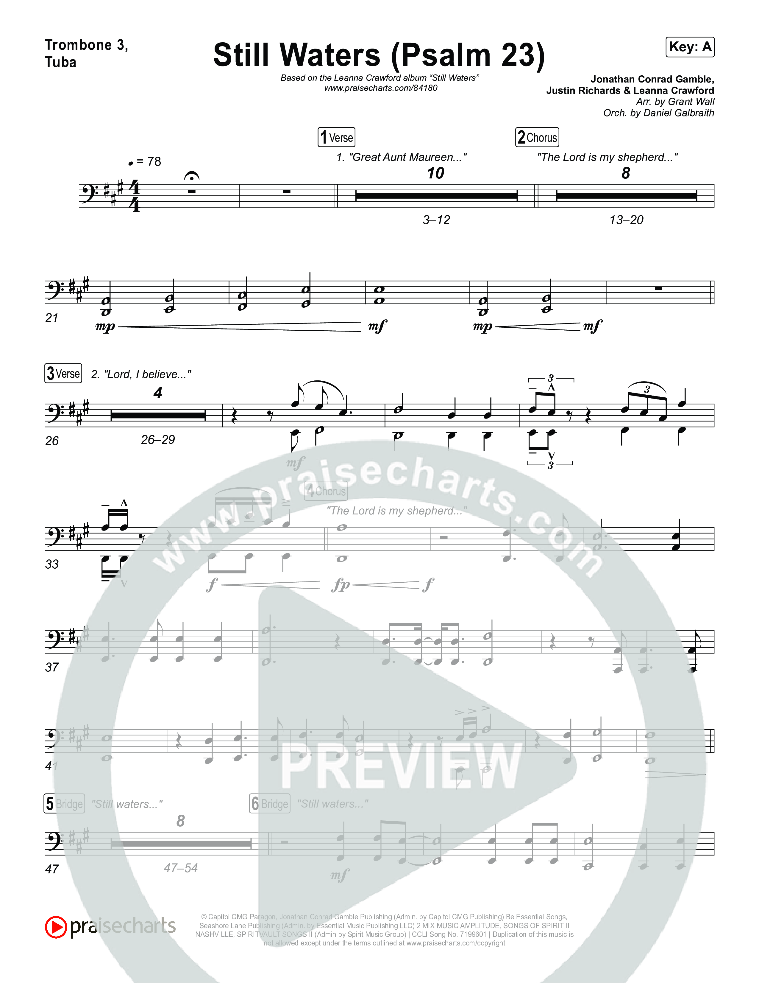 Still Waters (Psalm 23) Trombone 3/Tuba (Leanna Crawford)