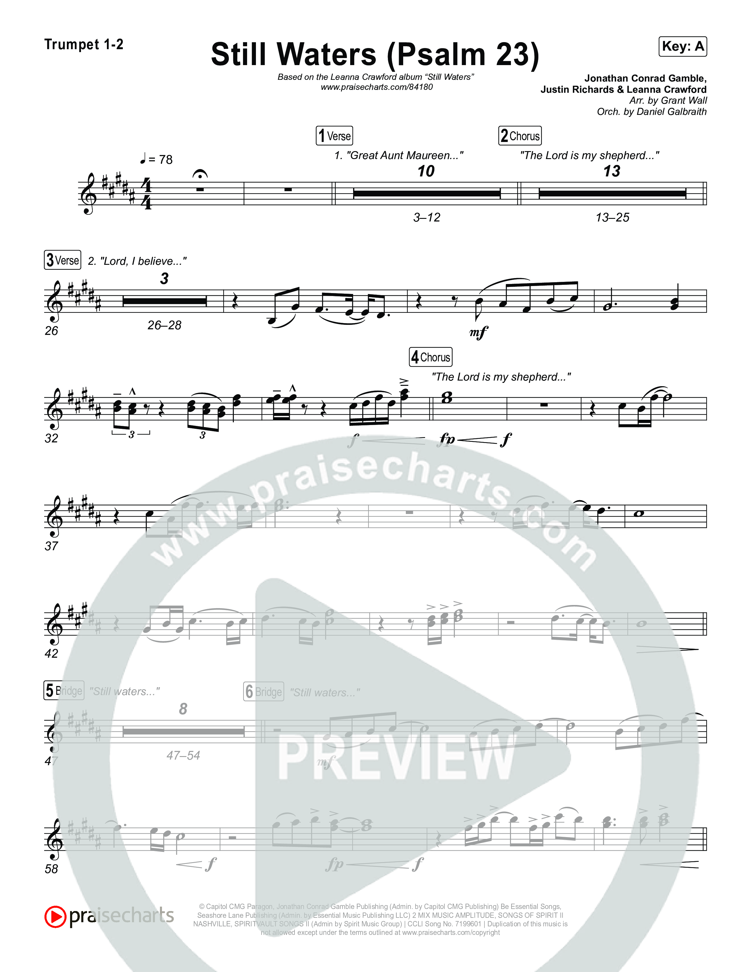 Still Waters (Psalm 23) Trumpet 1,2 (Leanna Crawford)