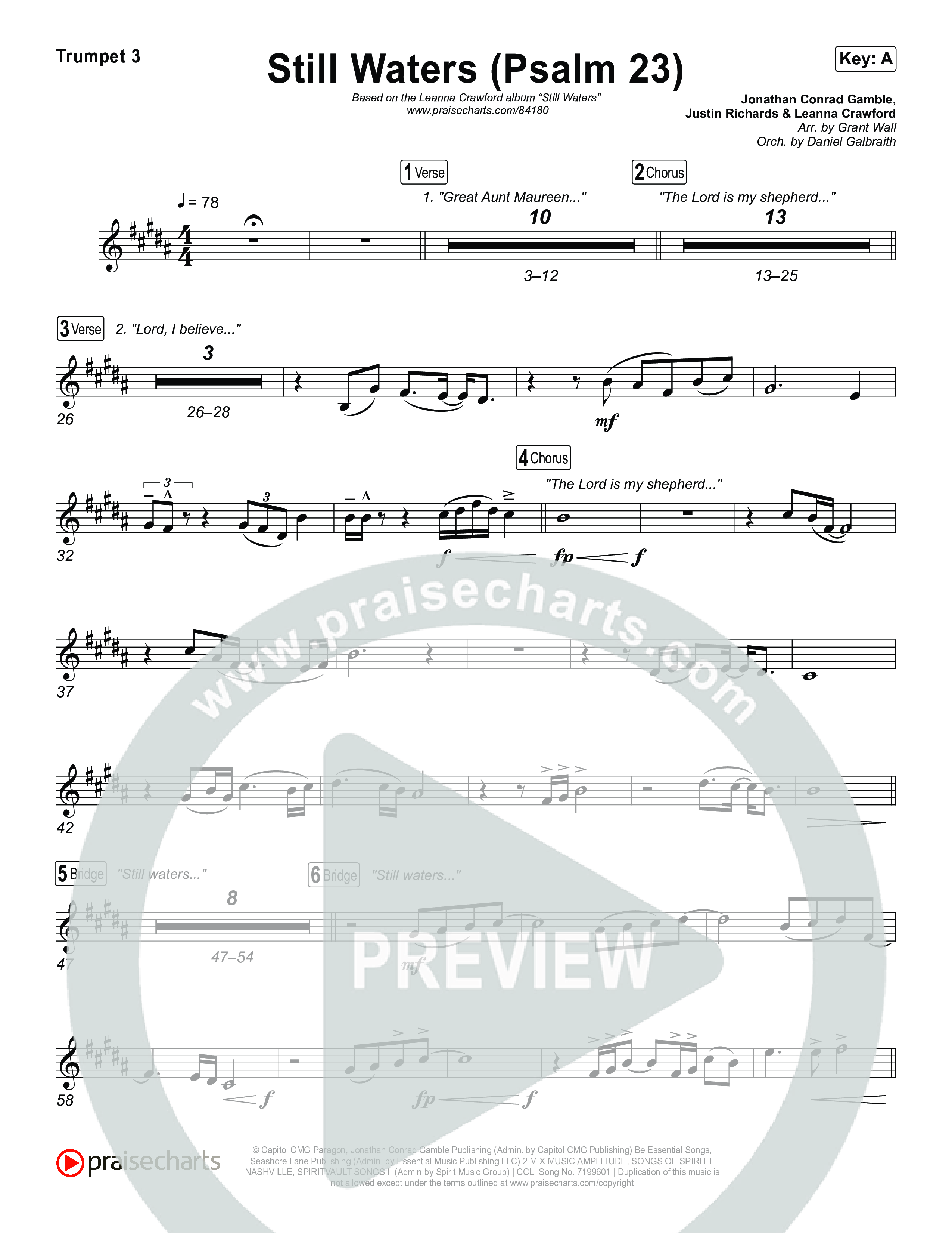 Still Waters (Psalm 23) Trumpet 3 (Leanna Crawford)