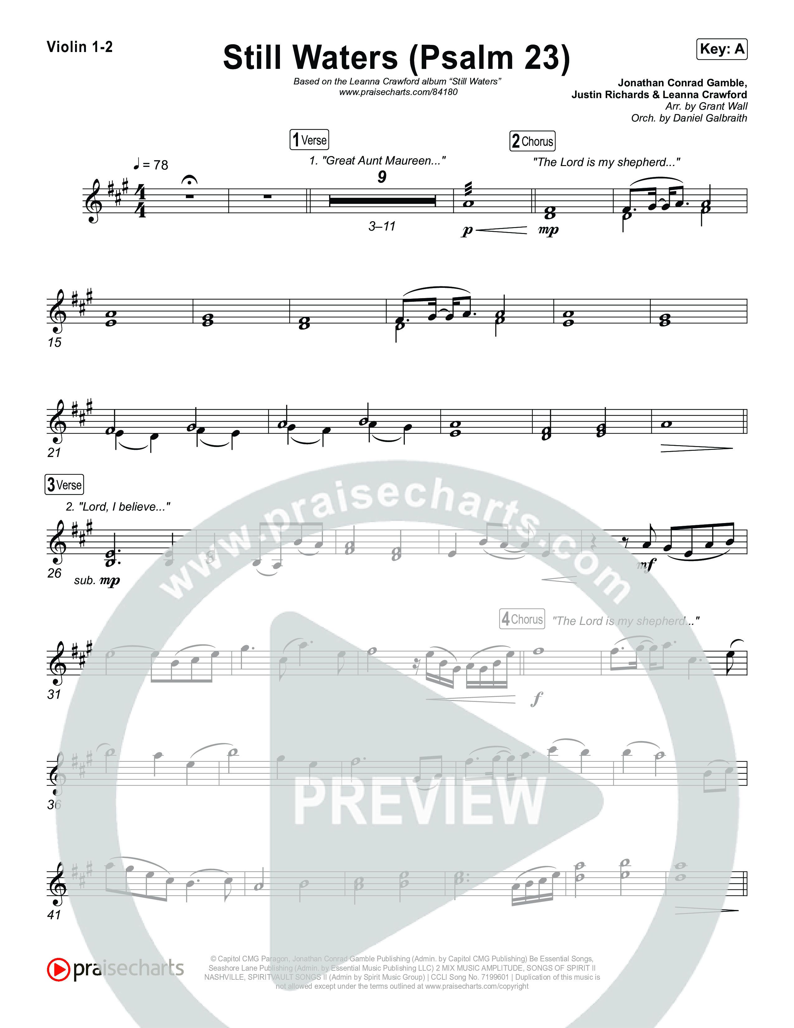 Still Waters (Psalm 23) Violin 1,2 (Leanna Crawford)