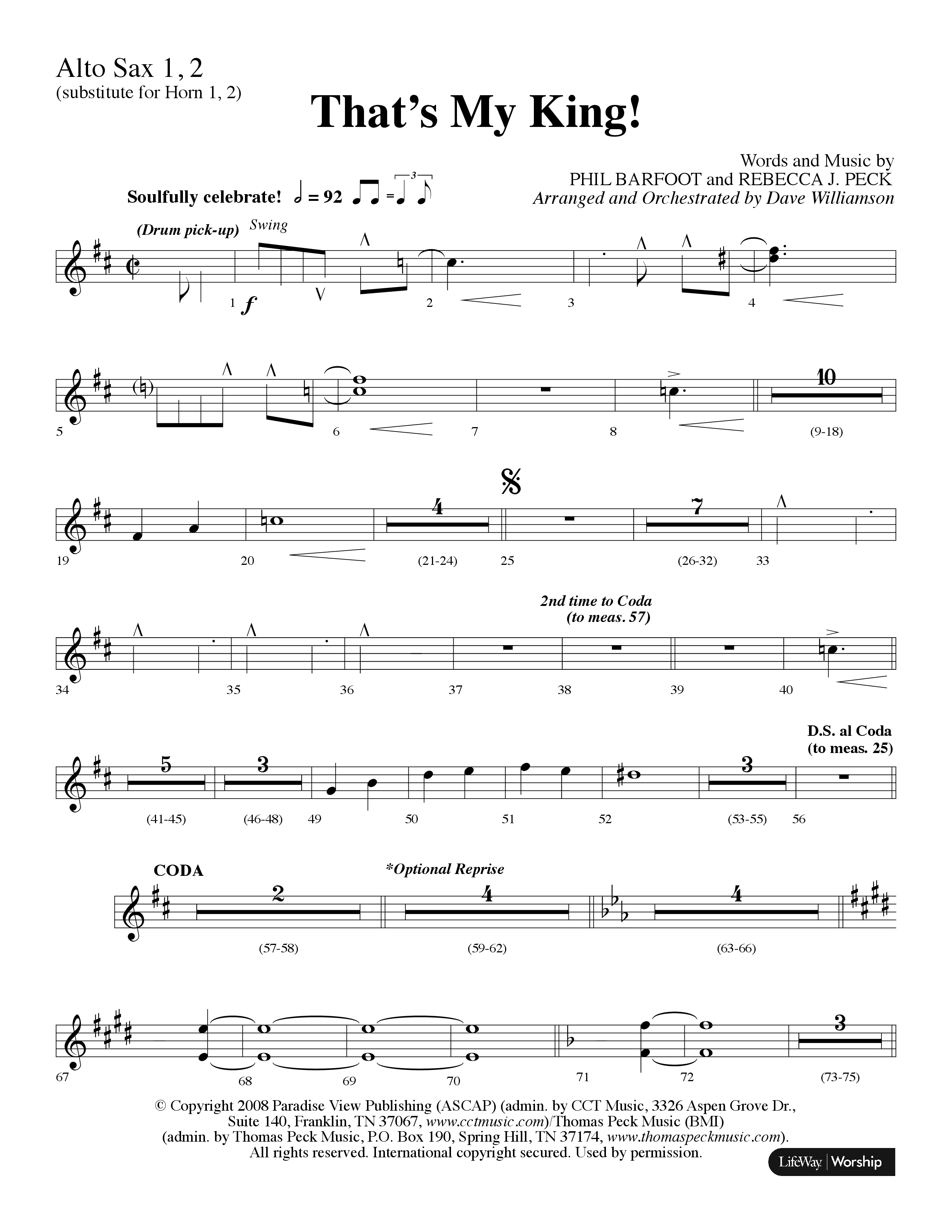 Thats My King (Choral Anthem SATB) Alto Sax 1/2 (Lifeway Choral / Arr. Dave Williamson)